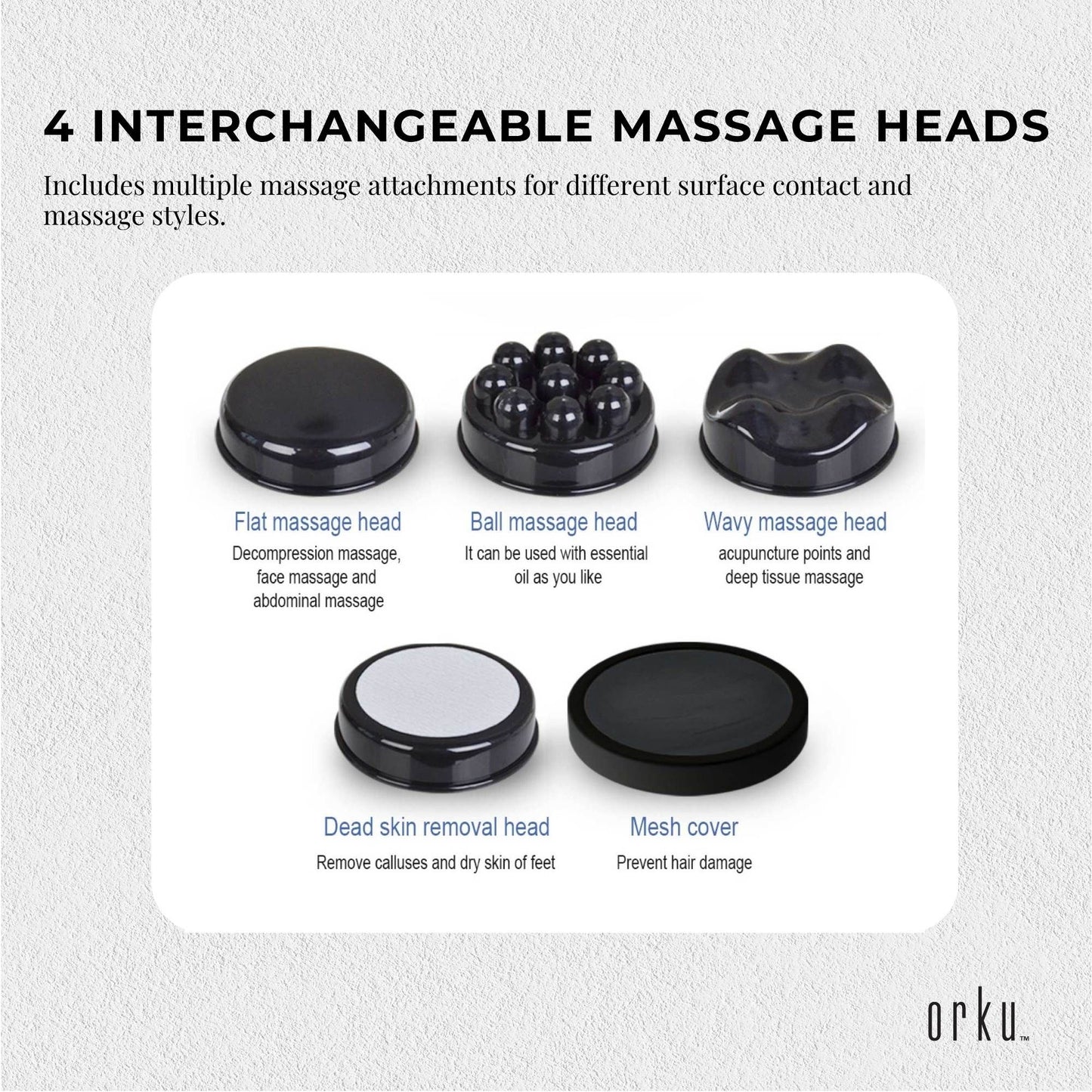 Orku Handheld Body Massager 4 Heads Adjustable Speed 28W Red V238-SUPDZ-12572119433296