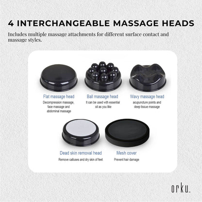 Orku Handheld Body Massager 4 Heads Adjustable Speed 28W Red V238-SUPDZ-12572119433296