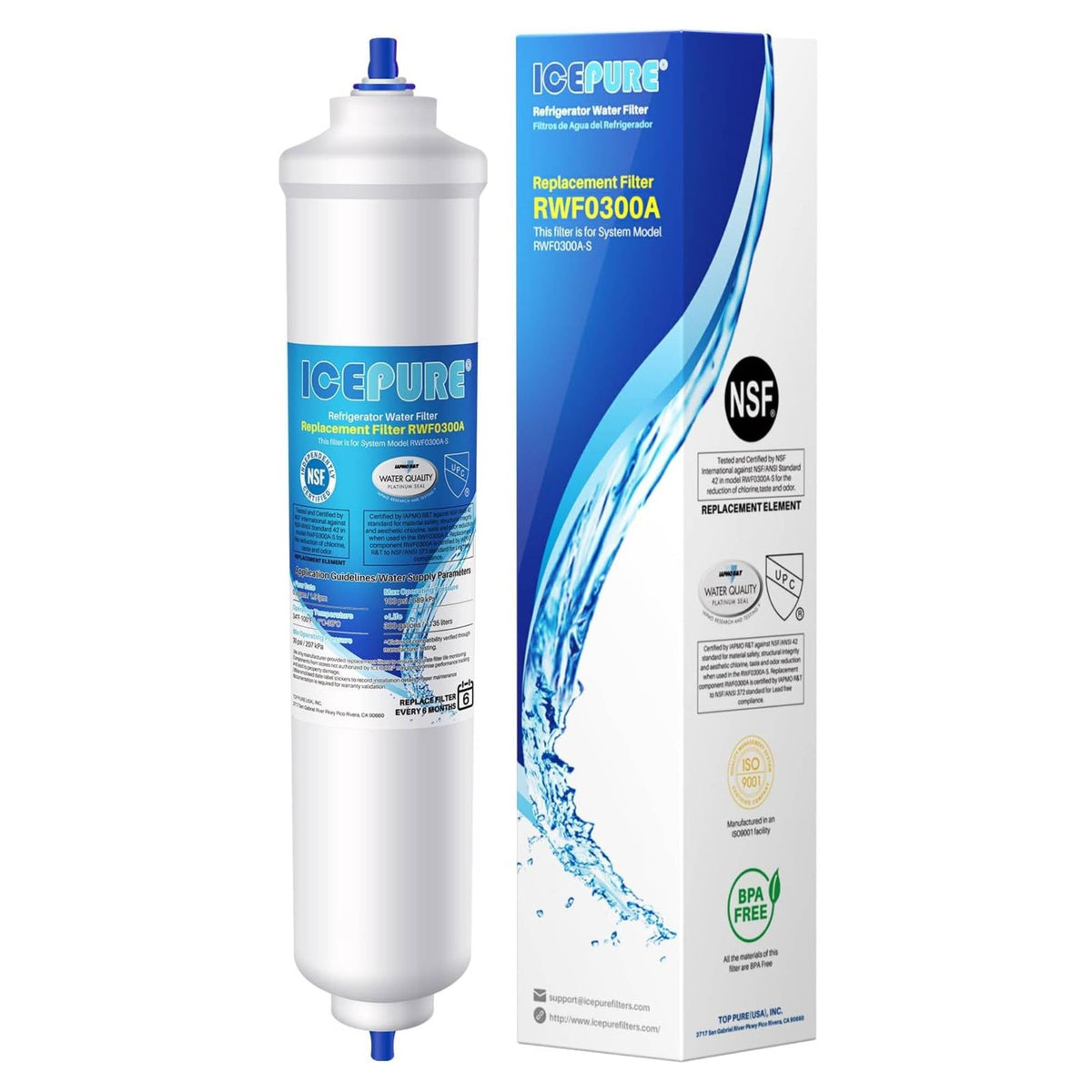 IcePure RWF0300A RFC0300A Inline Fridge Water Filter Replacement 1/4 Inch V238-SUPDZ-16802662790
