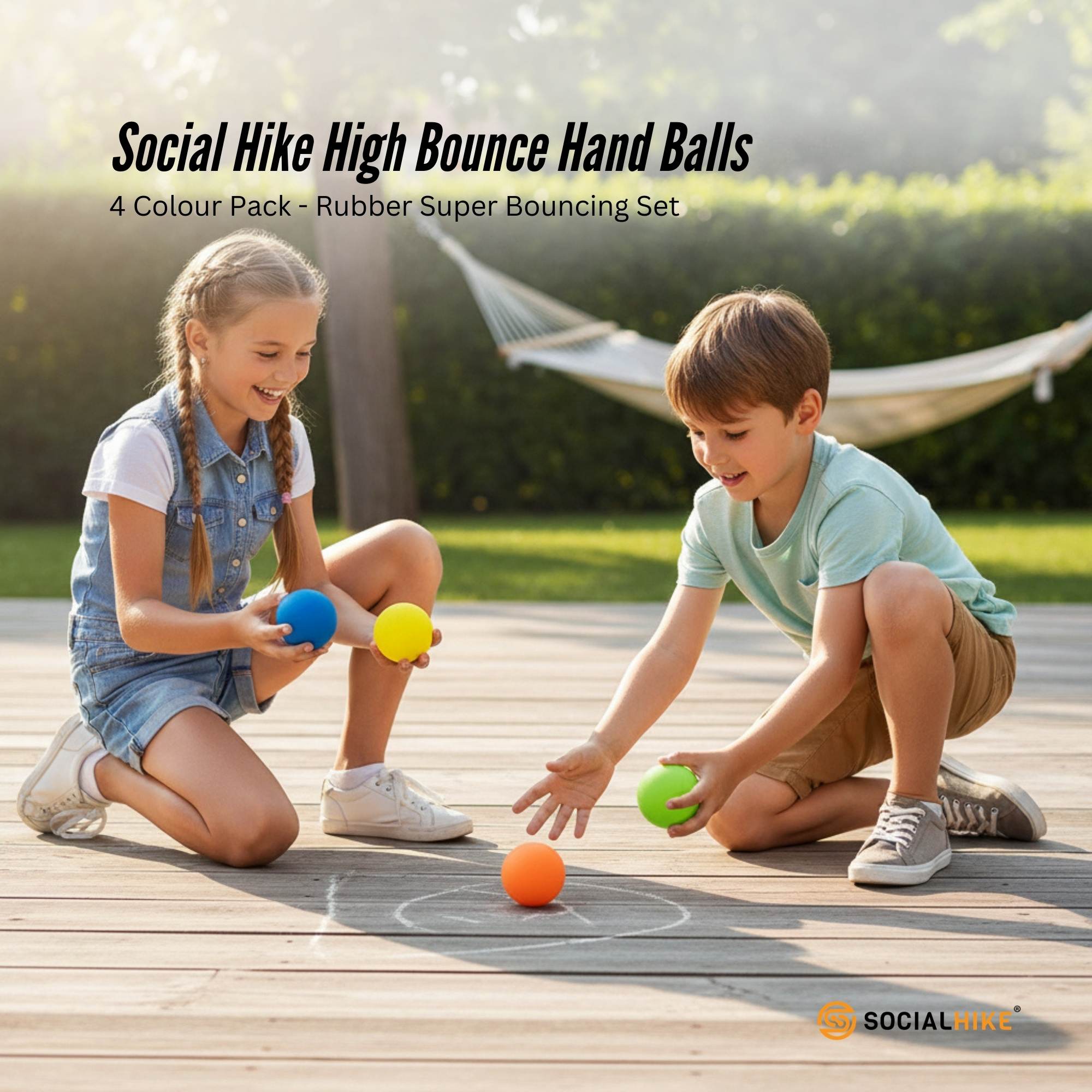 Social Hike High Bounce Hand Balls 4 Colour Pack - Rubber Super Bouncing Set V238-SUPDZ-16802813446