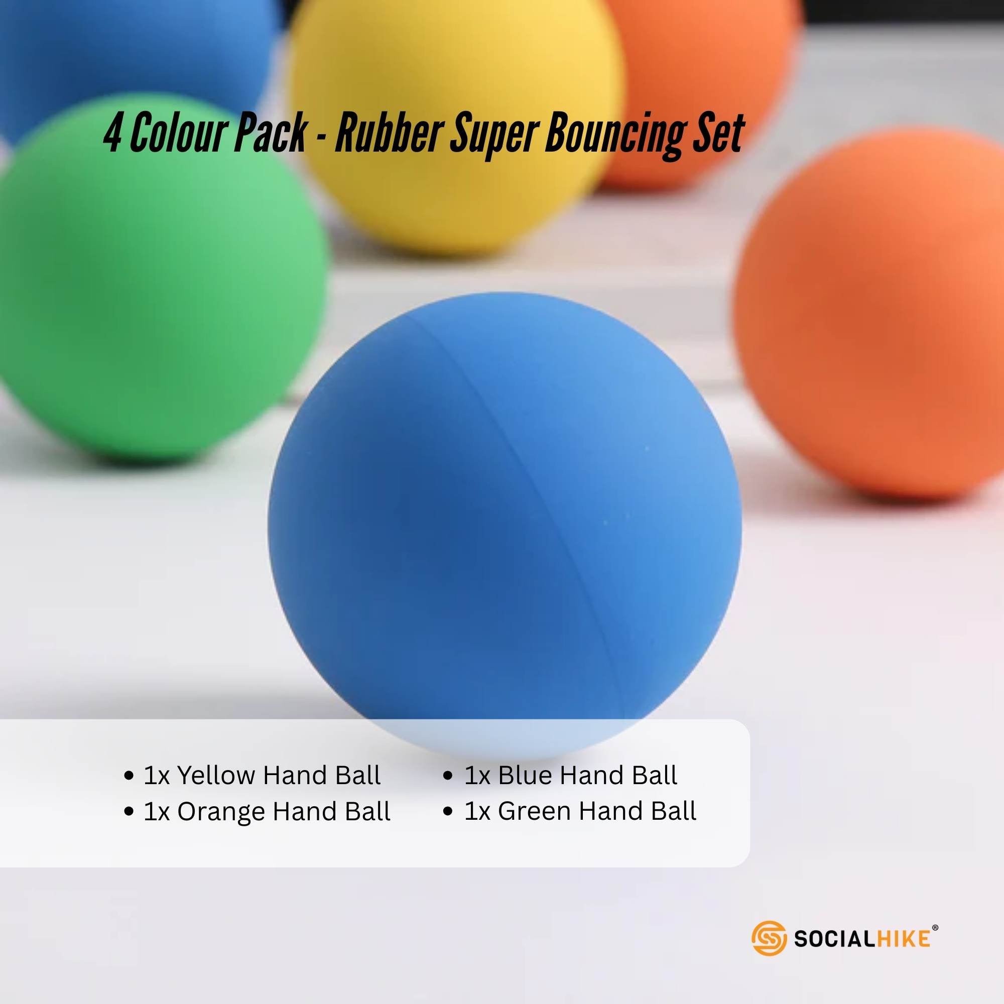 Social Hike High Bounce Hand Balls 4 Colour Pack - Rubber Super Bouncing Set V238-SUPDZ-16802813446