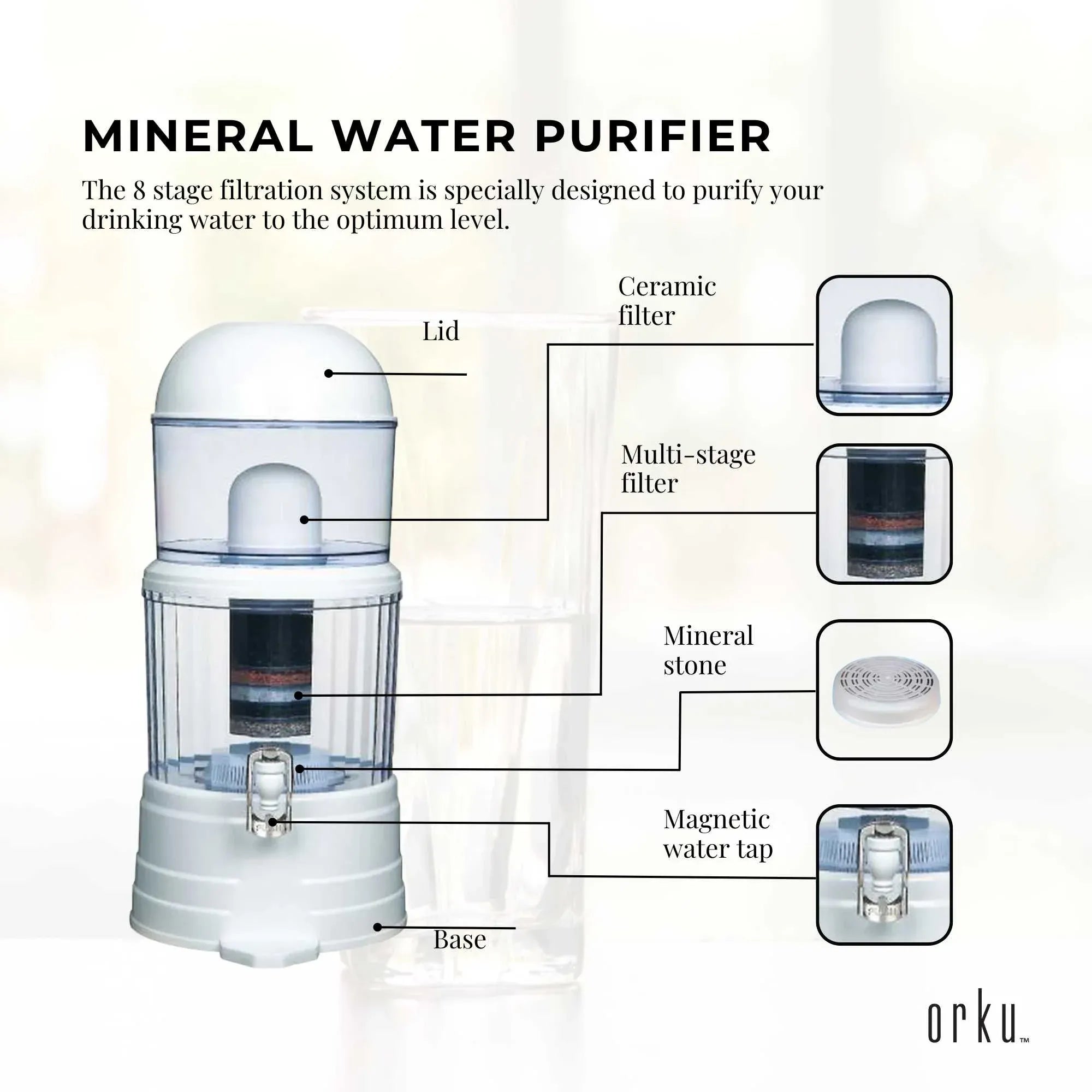 Orku 16L Benchtop Water Filters - 8 Stage Mineral Gravity Filtration System V238-SUPDZ-16803440134