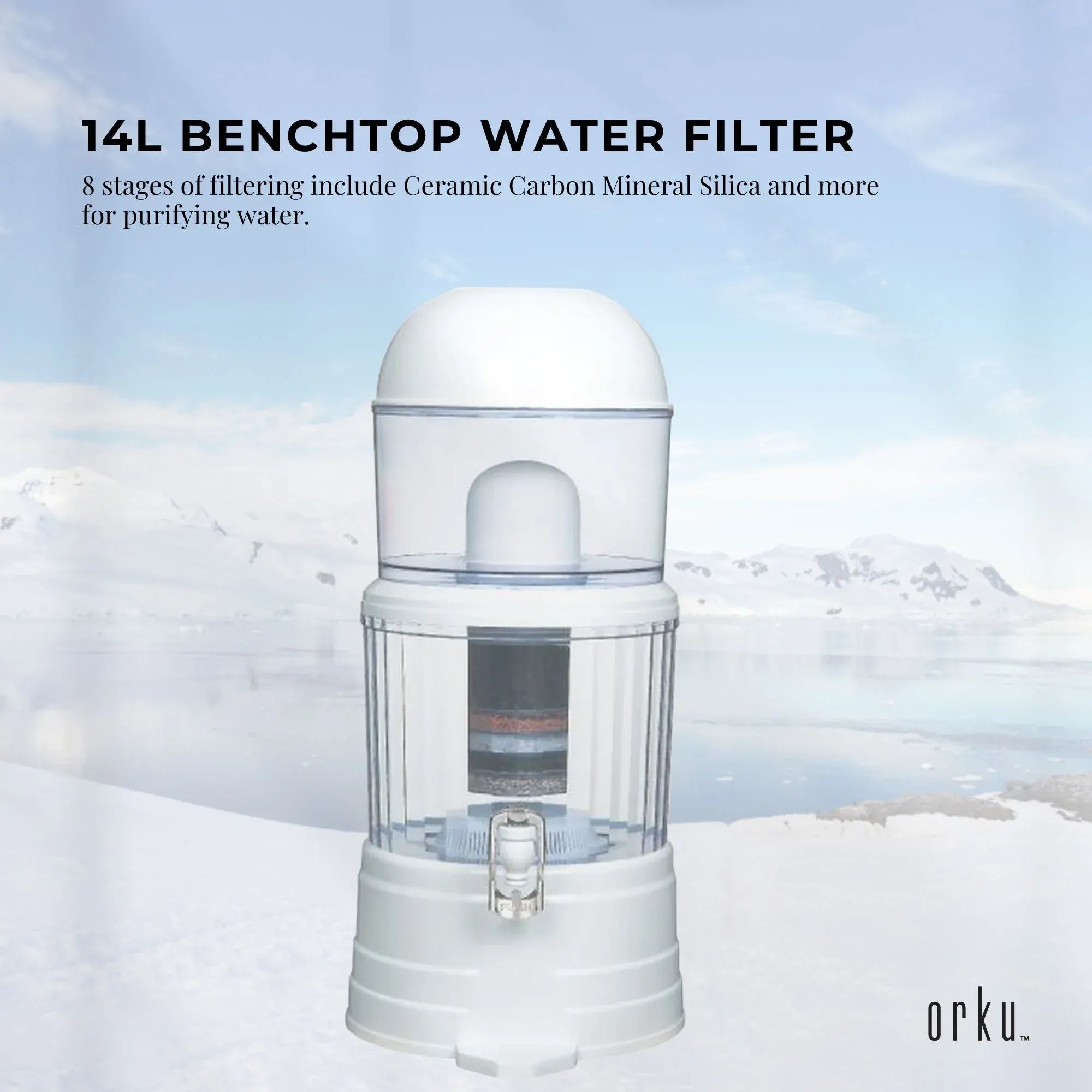 Orku 14L Benchtop Water Filter - 8 Stage Mineral Gravity Filtration System V238-SUPDZ-20677534854