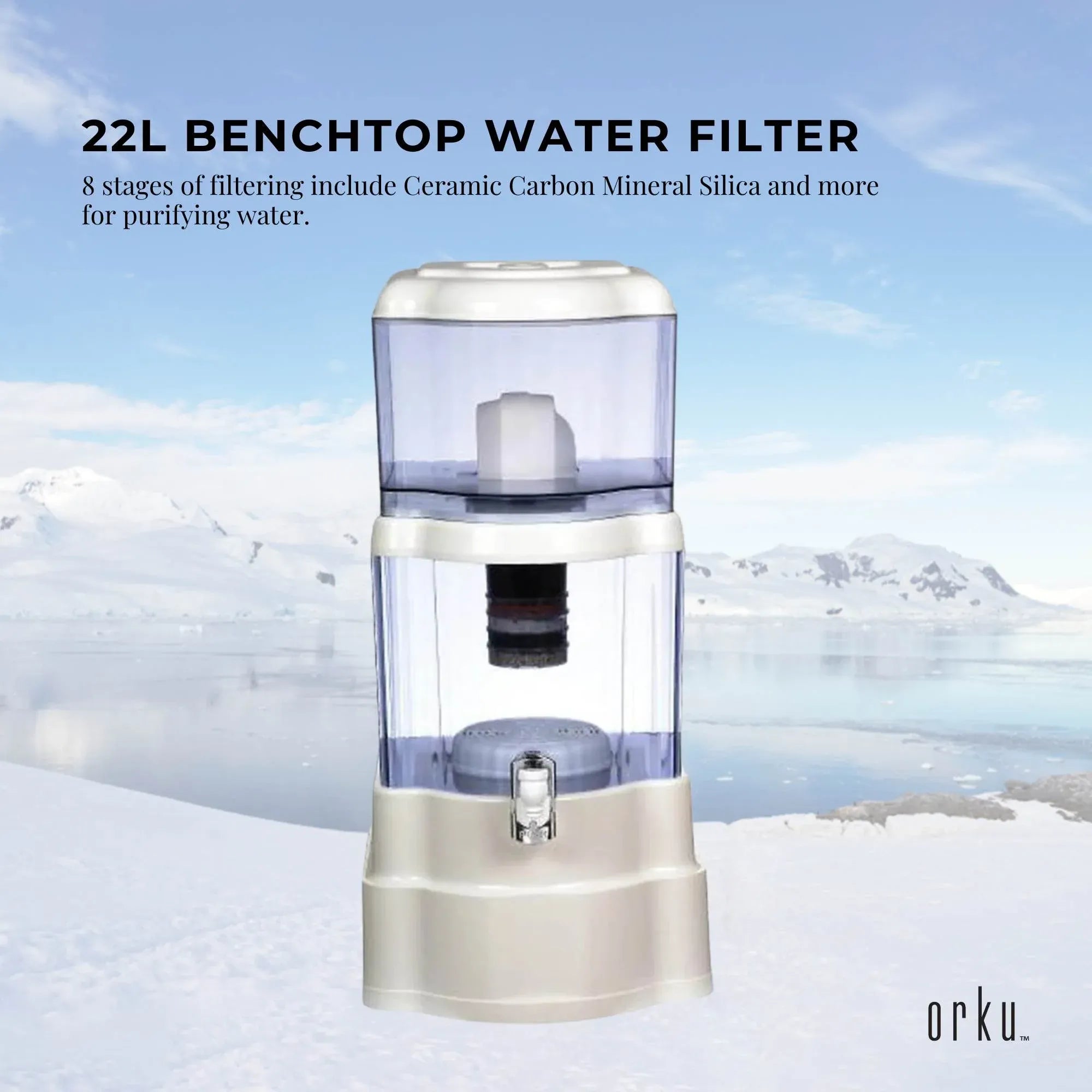 Orku 22L Benchtop Water Filters - 8 Stage Mineral Gravity Filtration System V238-SUPDZ-20678138374