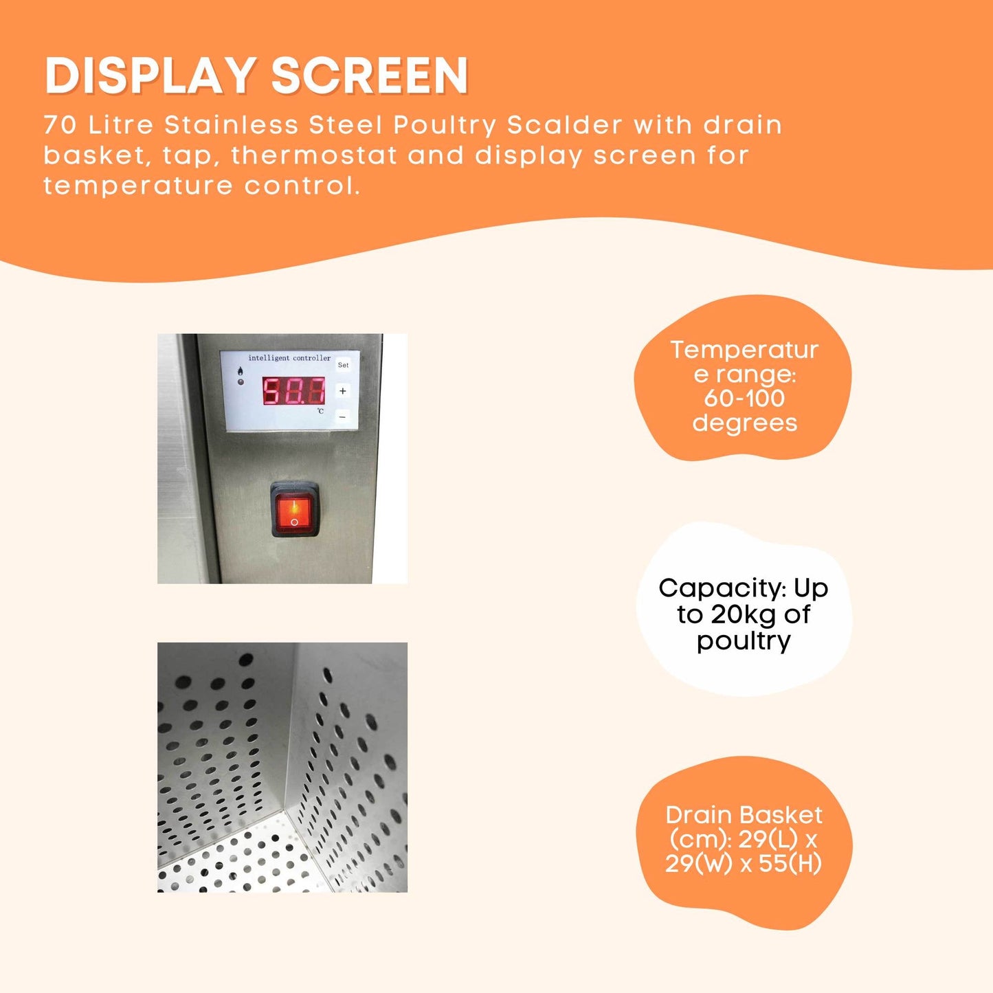 70L Electric Chicken Scalder Machine - Stainless Steel Poultry Turkey Scalding V238-SUPDZ-21665095450704