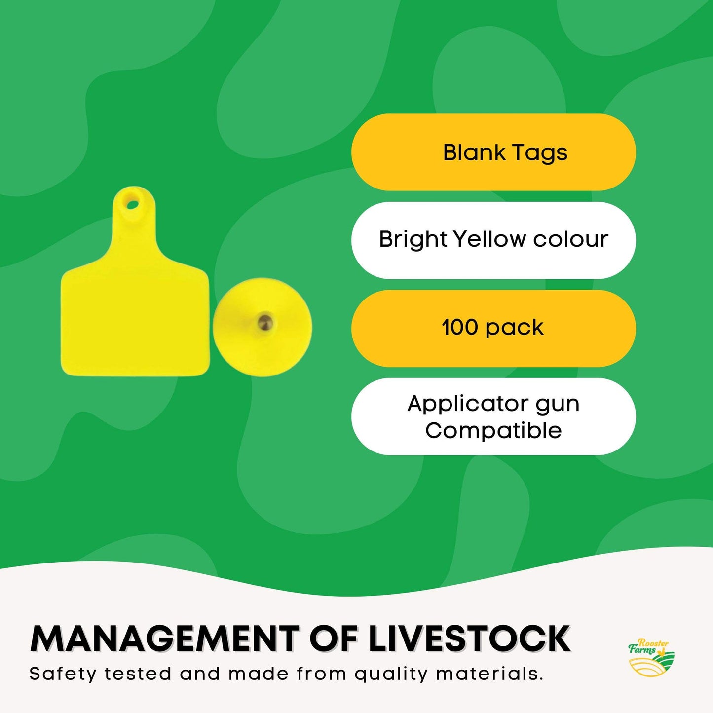100x Cattle Ear Tags 5x4cm Set - Small Yellow Blank Sheep Pig Livestock Label V238-SUPDZ-21828971495504