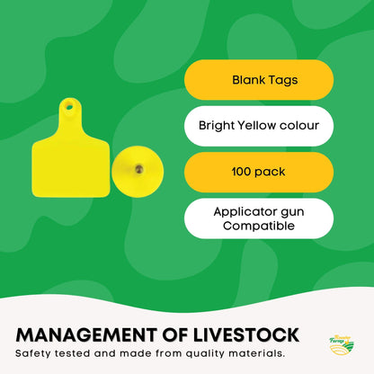 100x Cattle Ear Tags 5x4cm Set - Small Yellow Blank Sheep Pig Livestock Label V238-SUPDZ-21828971495504