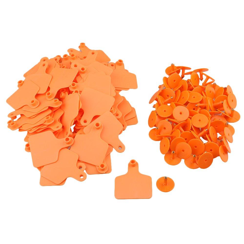 100x Cattle Ear Tags 6x7cm Set - Medium Orange Blank Cow Sheep Livestock Label V238-SUPDZ-21894711476304
