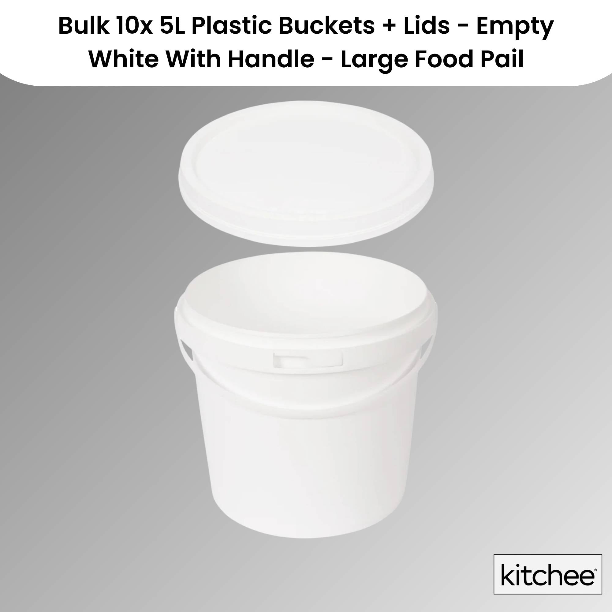 Kitchee Bulk 10x 5L Plastic Buckets + Lids - Empty White With Handle Large Pail V238-SUPDZ-21934187380816