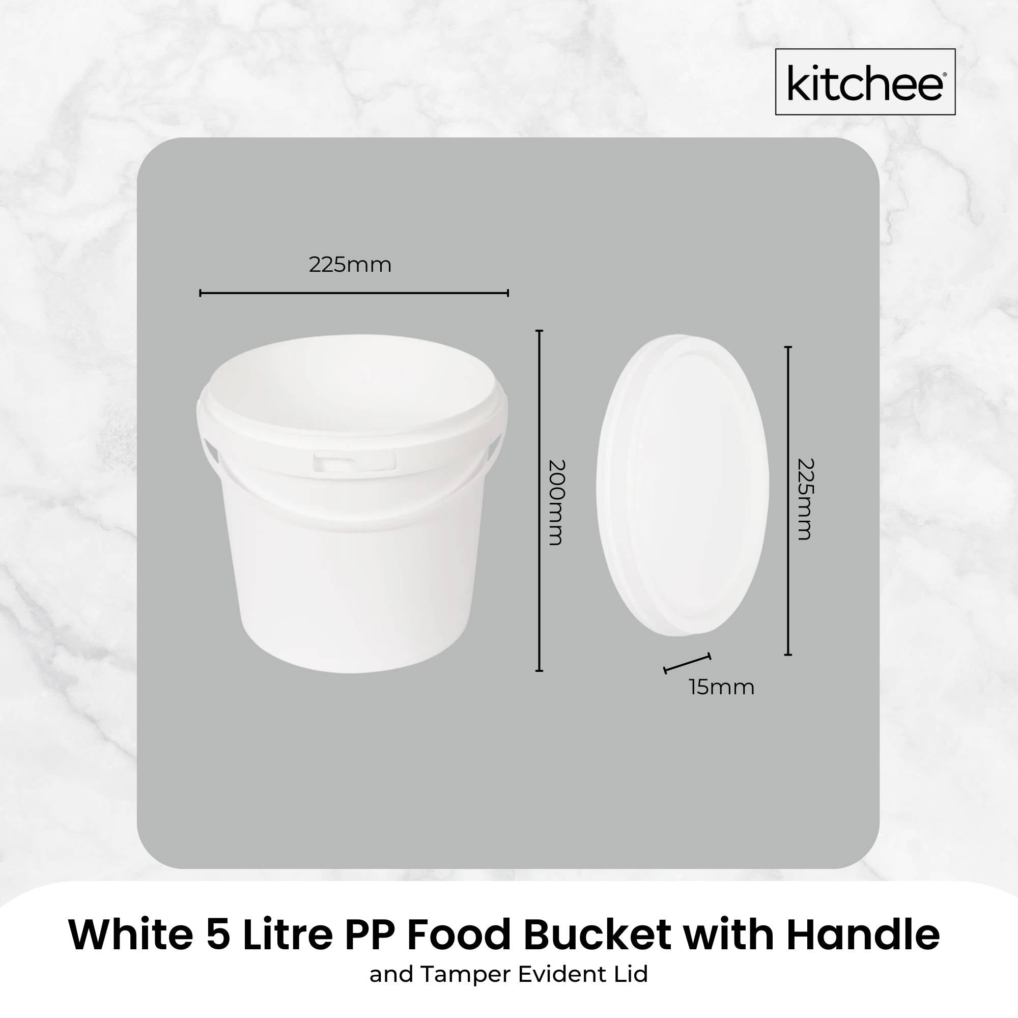 Kitchee Bulk 10x 5L Plastic Buckets + Lids - Empty White With Handle Large Pail V238-SUPDZ-21934187380816