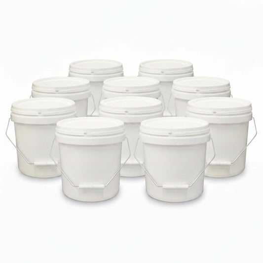 Kitchee Bulk 10x 10L Plastic Buckets + Lids - Empty White With Handle Large Pail V238-SUPDZ-21934188101712