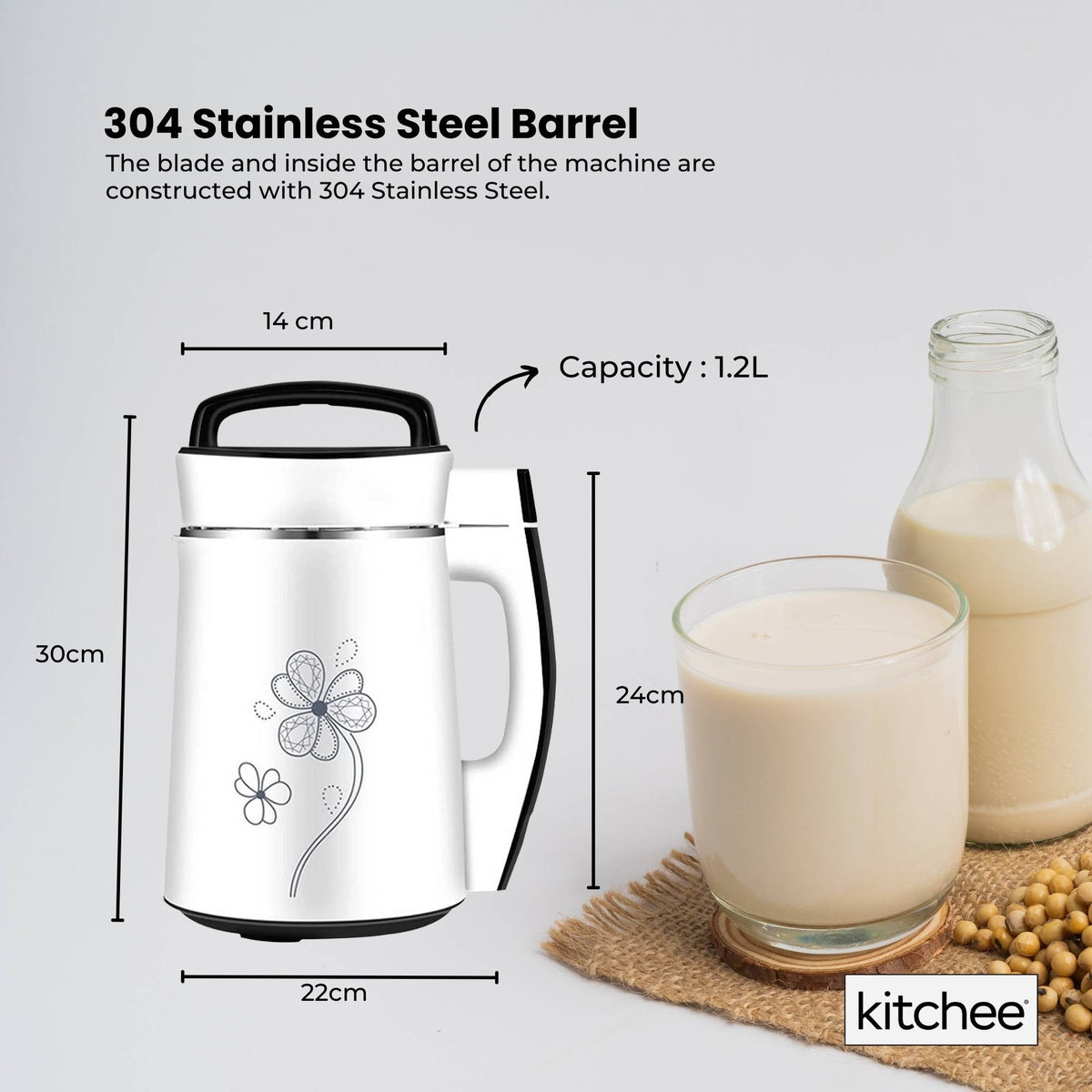 Kitchee 1.2L Electric Soy Bean Milk Maker Machine - Automatic Almond Nut Blender V238-SUPDZ-23901946502