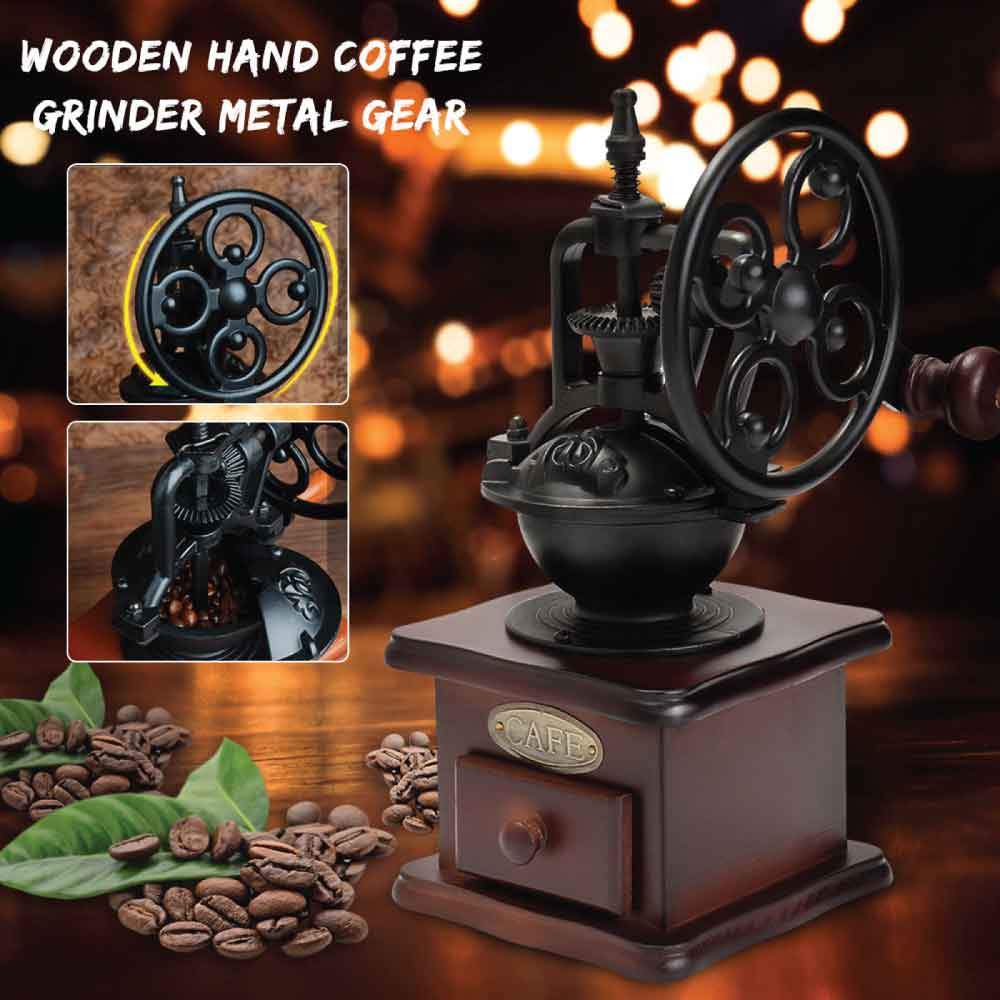 Coffee Bean Grinder - Vintage Retro Manual Wood Hand Wheel Nut Mill V238-SUPDZ-28219422539856