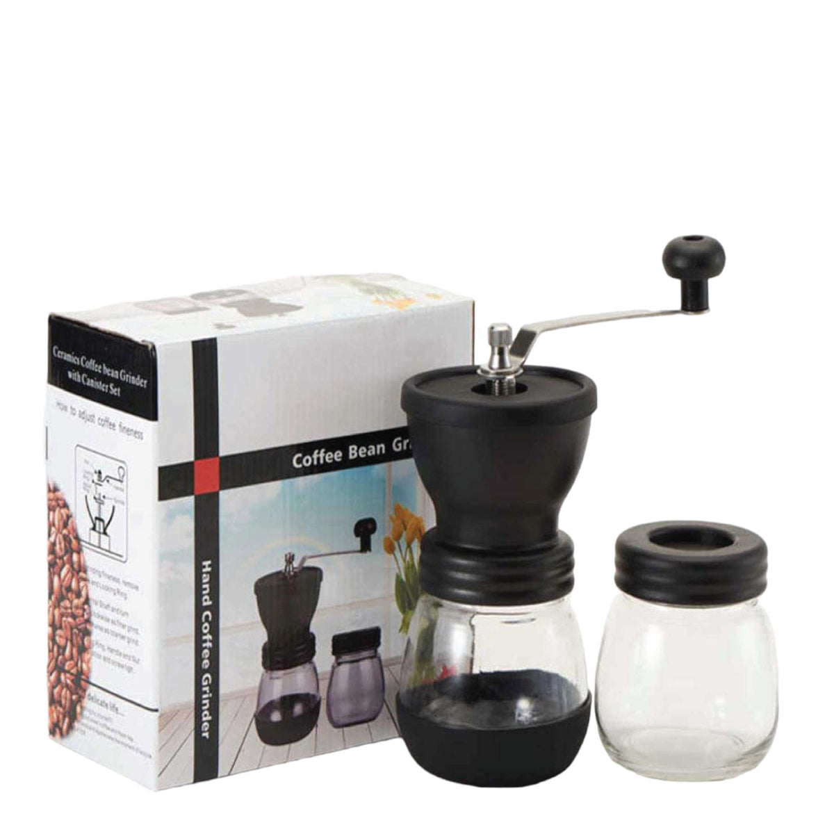 Coffee Bean Grinder - Manual Hand Stainless Ceramic Burr Core Glass Jar Nut Mill V238-SUPDZ-28219838398544