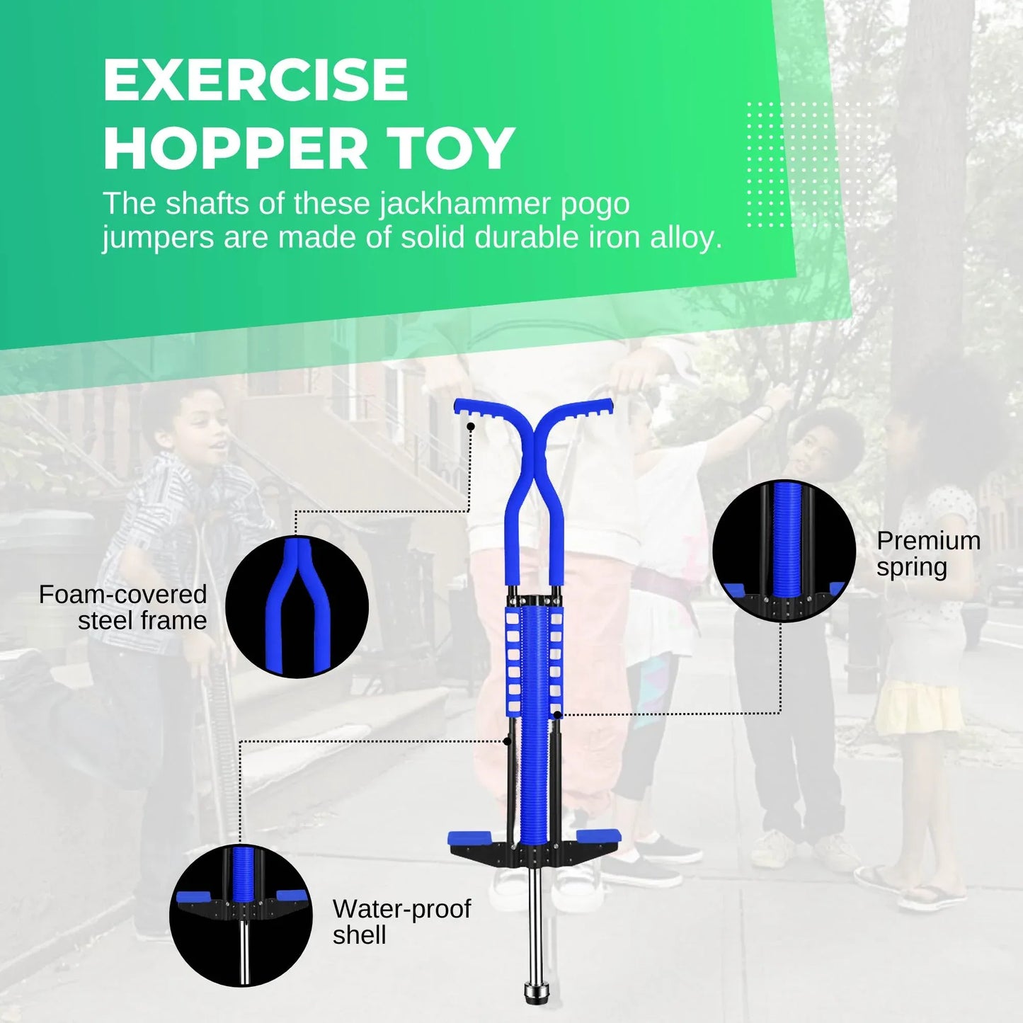 Social Hike Blue Pogo Stick - Kids Jumping Jackhammer Exercise Hopper Toy V238-SUPDZ-28304648437840