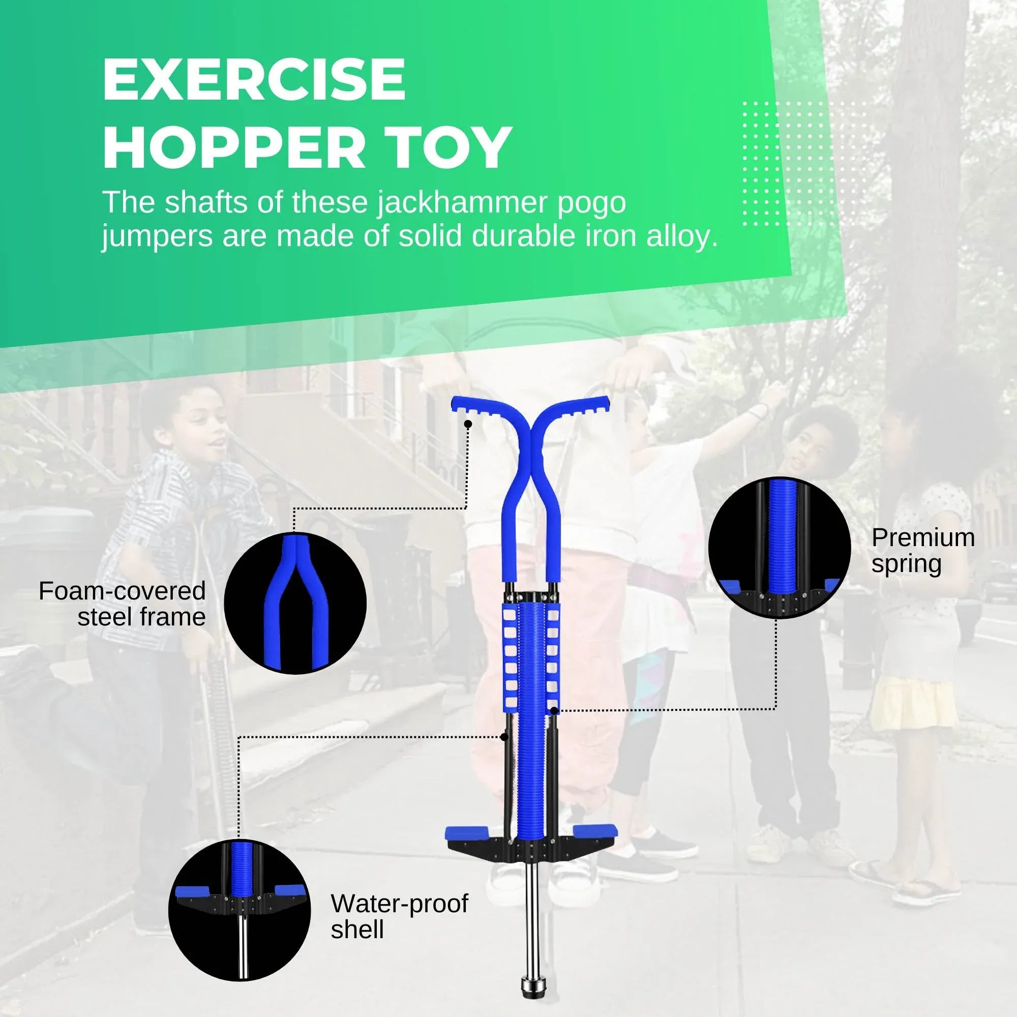 Social Hike Blue Pogo Stick - Kids Jumping Jackhammer Exercise Hopper Toy V238-SUPDZ-28304648437840
