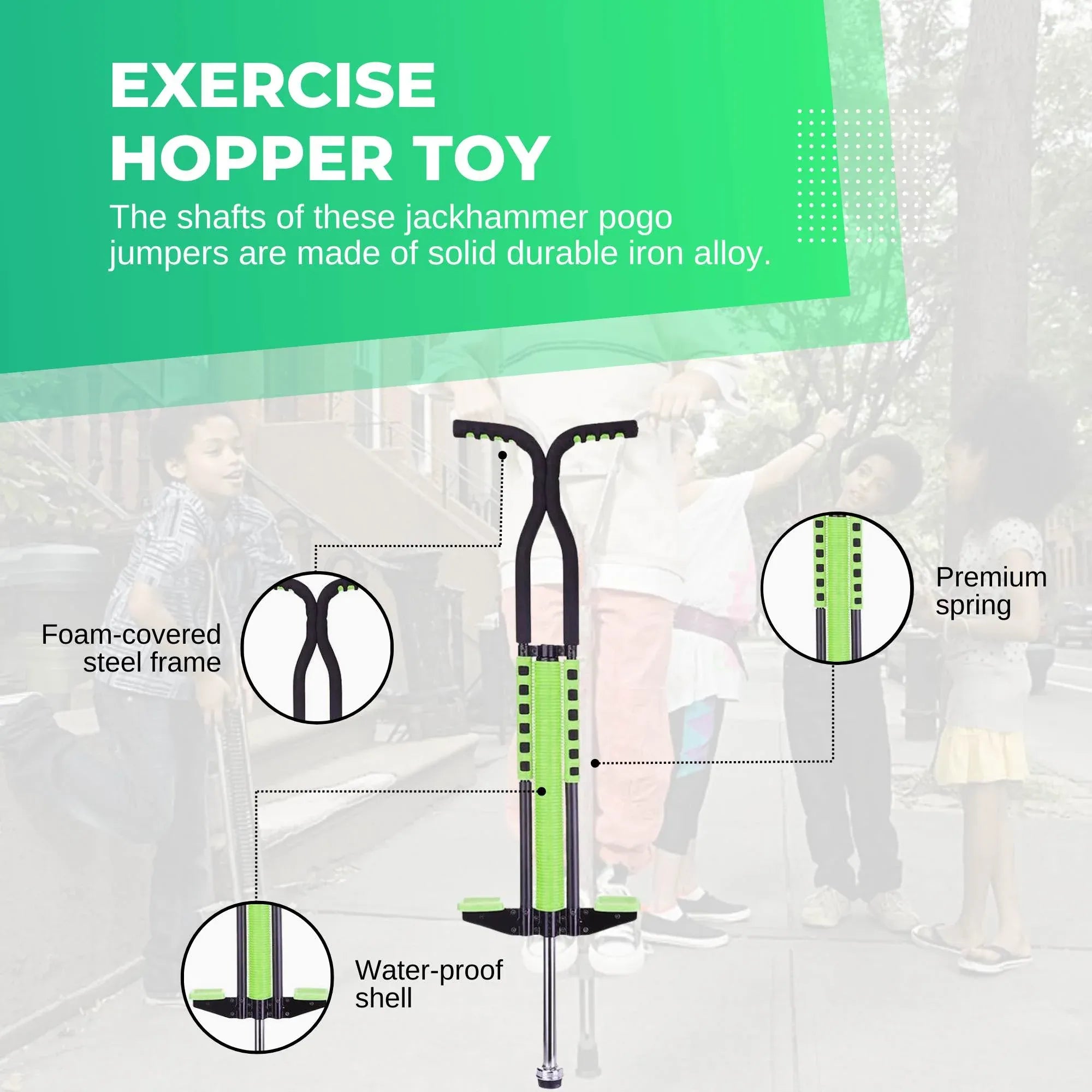 Social Hike Green Pogo Stick - Kids Jumping Jackhammer Exercise Hopper Toy V238-SUPDZ-28304776101968