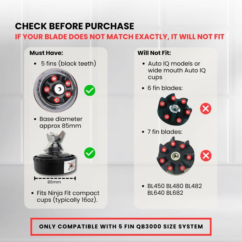 5 Fin 85mm Blade Replacement Compatible with Nutri Ninja QB3000 - Not Auto IQ V238-SUPDZ-28577576353872