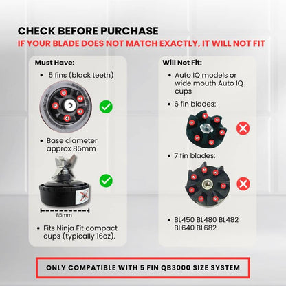 5 Fin 85mm Blade Replacement Compatible with Nutri Ninja QB3000 - Not Auto IQ V238-SUPDZ-28577576353872