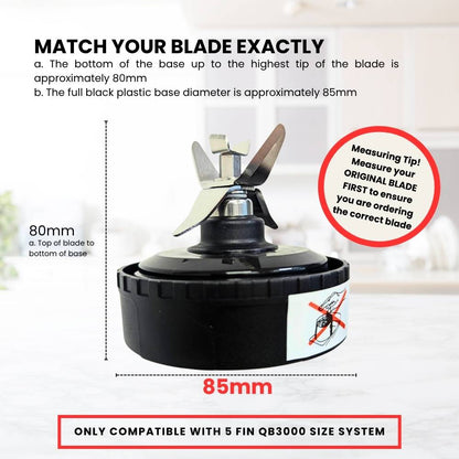 5 Fin 85mm Blade Replacement Compatible with Nutri Ninja QB3000 - Not Auto IQ V238-SUPDZ-28577576353872