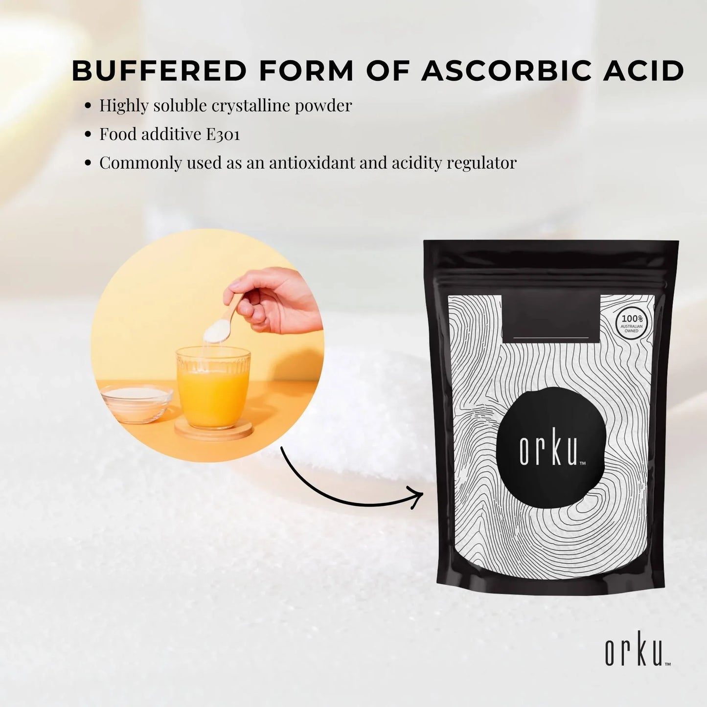 Orku 100g Sodium Ascorbate - High Purity Soluble Crystalline Powder Ingredient V238-SUPDZ-28645548163152
