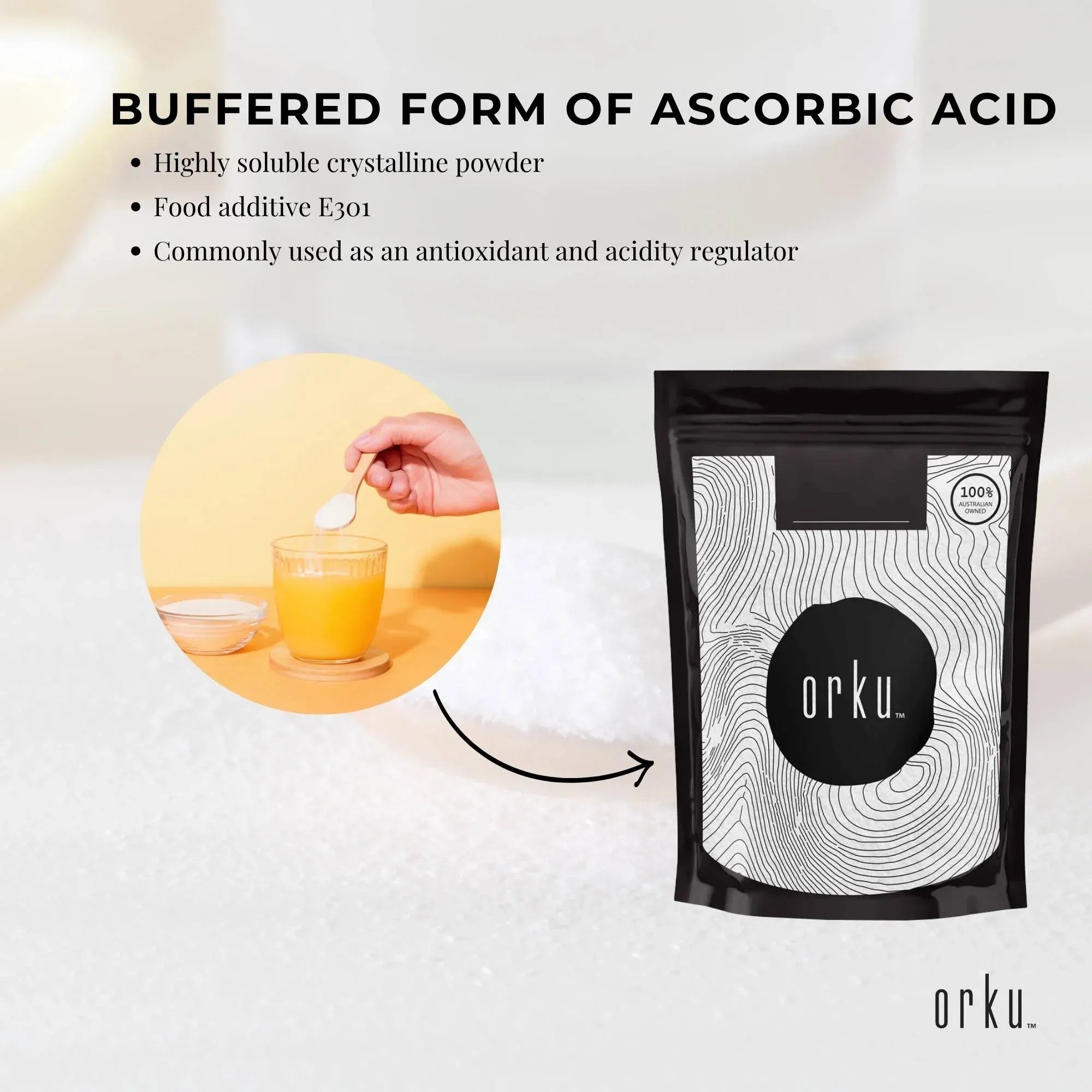 Orku 100g Sodium Ascorbate - High Purity Soluble Crystalline Powder Ingredient V238-SUPDZ-28645548163152
