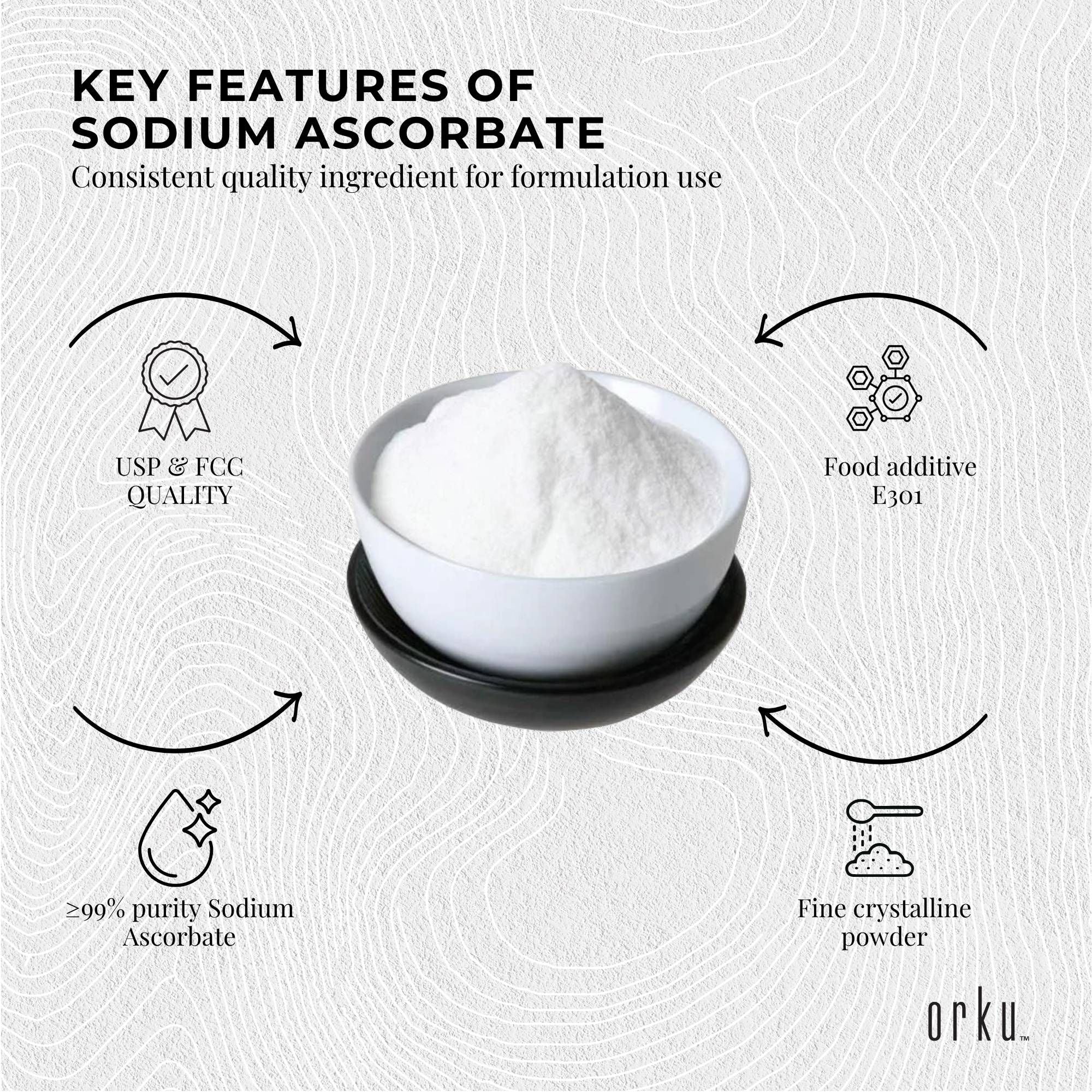 Orku 100g Sodium Ascorbate - High Purity Soluble Crystalline Powder Ingredient V238-SUPDZ-28645548163152