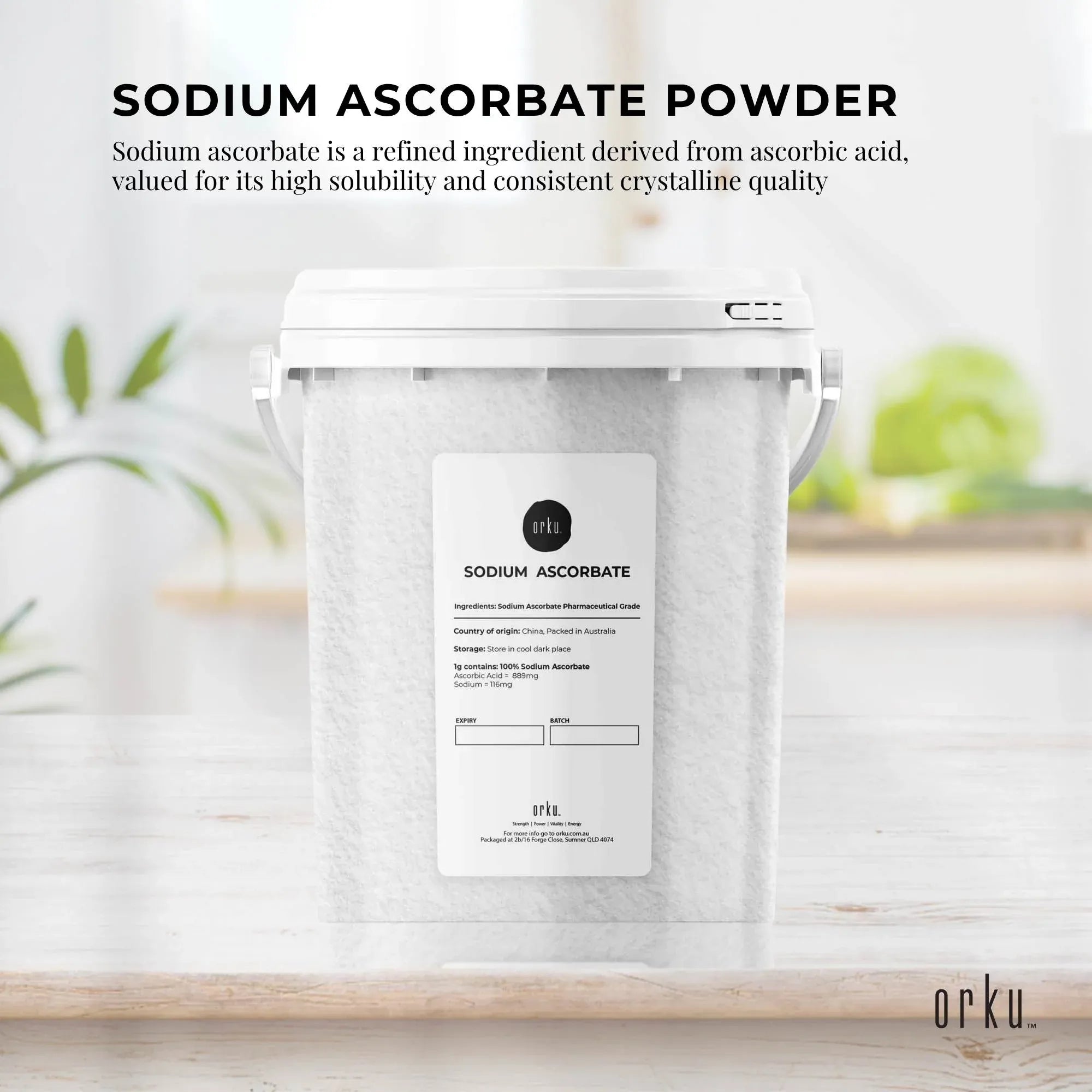 Orku 1.2Kg Sodium Ascorbate Tub - High Purity Soluble Crystalline Powder V238-SUPDZ-28715134943312