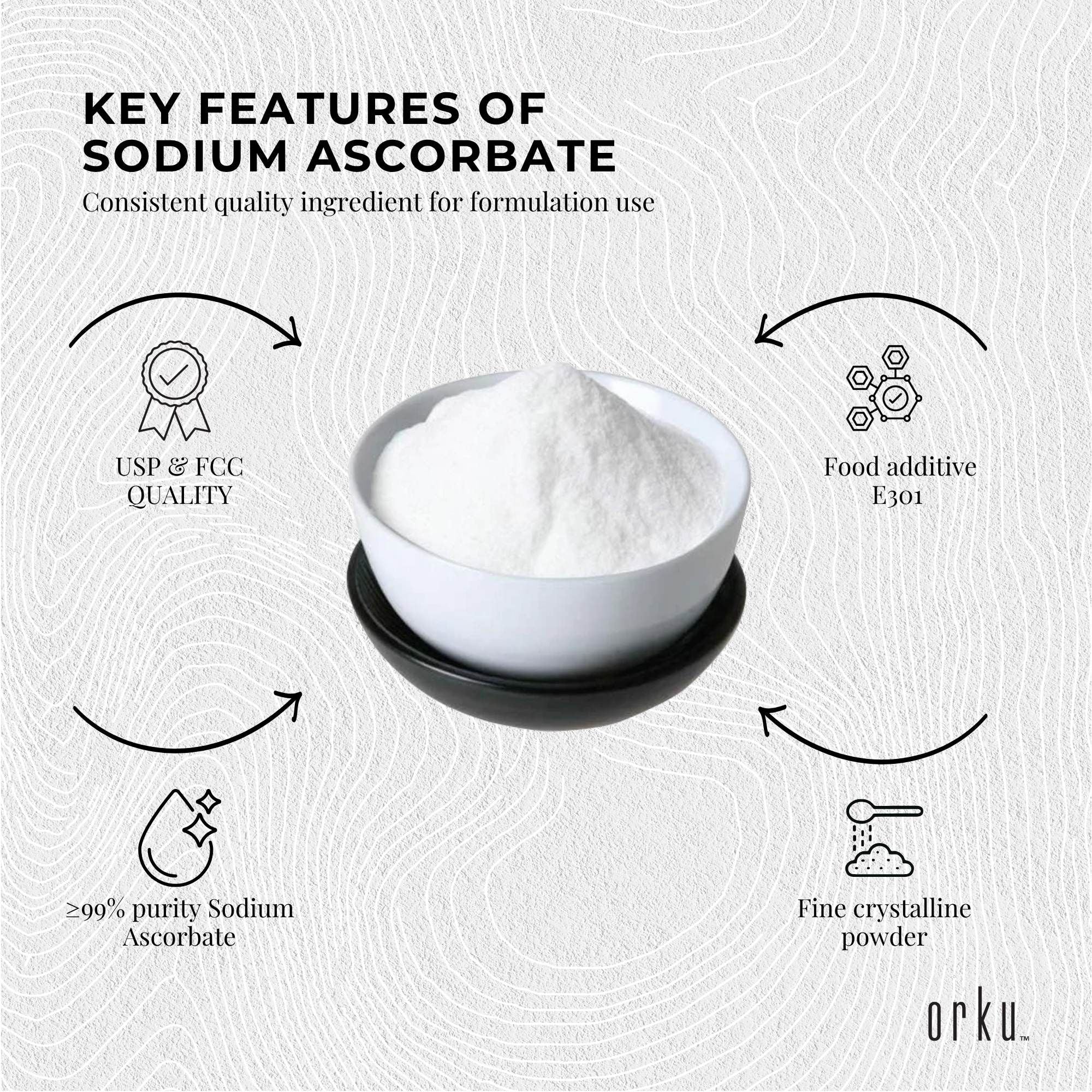Orku 1.2Kg Sodium Ascorbate Tub - High Purity Soluble Crystalline Powder V238-SUPDZ-28715134943312