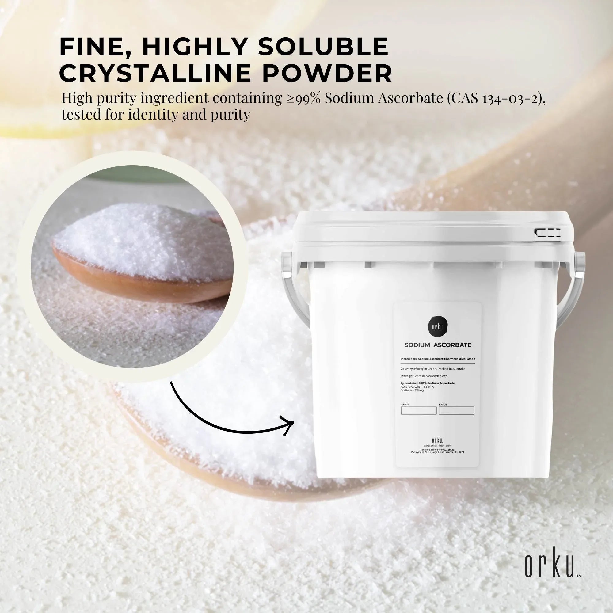 Orku 5Kg Sodium Ascorbate Tub - High Purity Soluble Crystalline Powder V238-SUPDZ-28715172102224