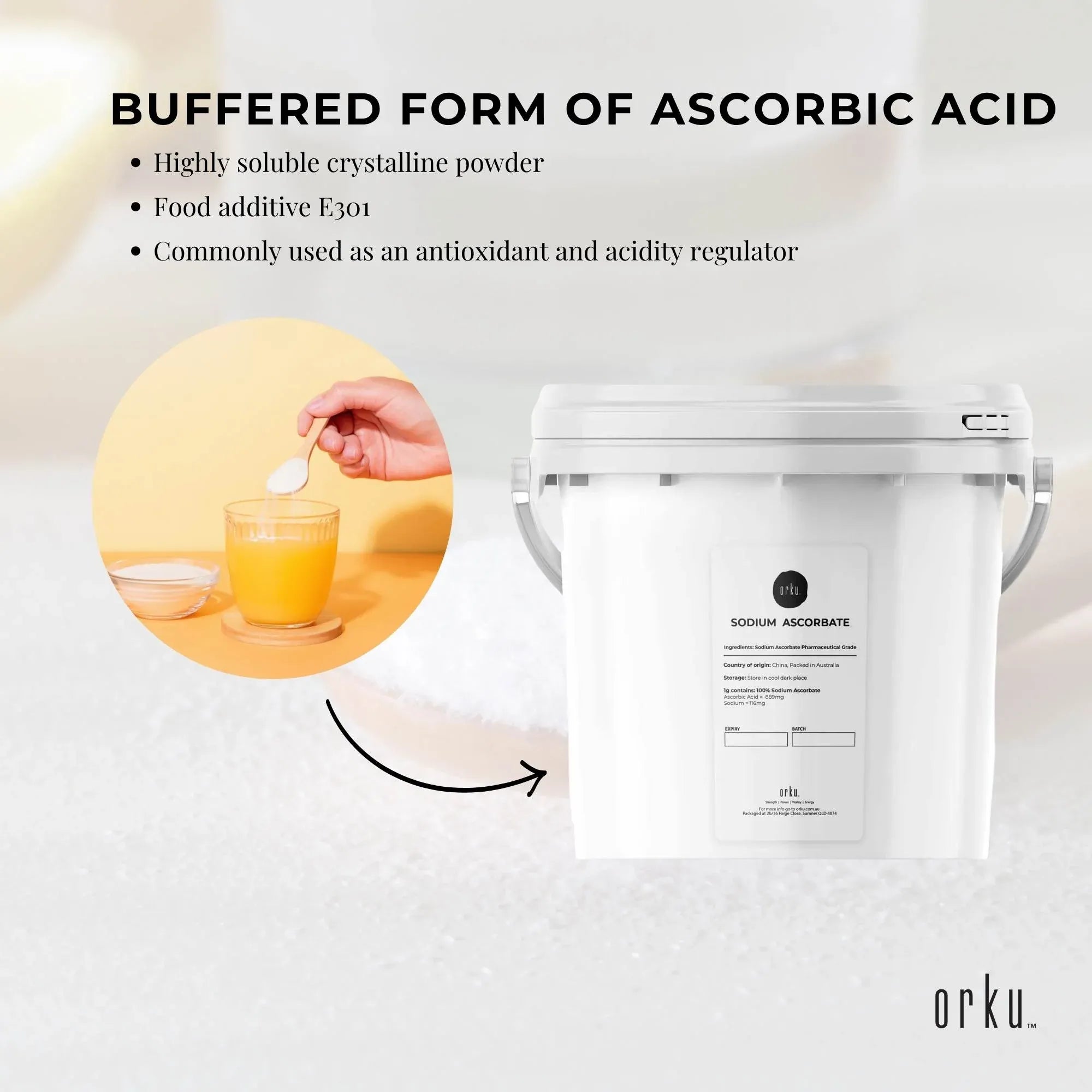Orku 5Kg Sodium Ascorbate Tub - High Purity Soluble Crystalline Powder V238-SUPDZ-28715172102224