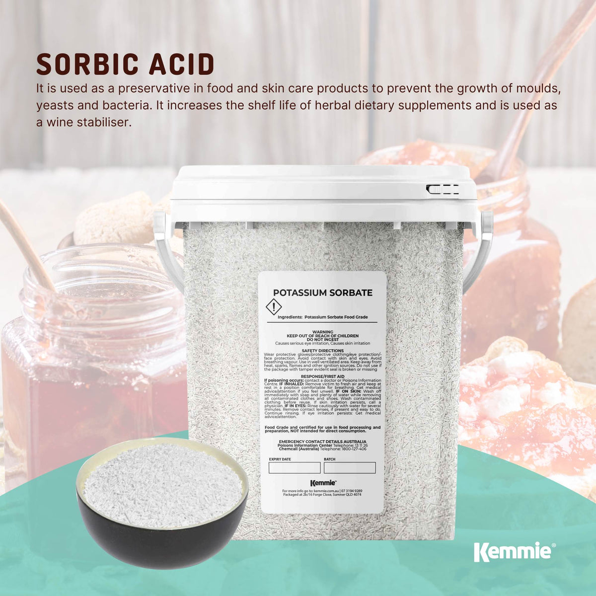 Kemmie 500g Potassium Sorbate Food Grade Granules Tub Preservative E202 Cosmetic V238-SUPDZ-28716269699152