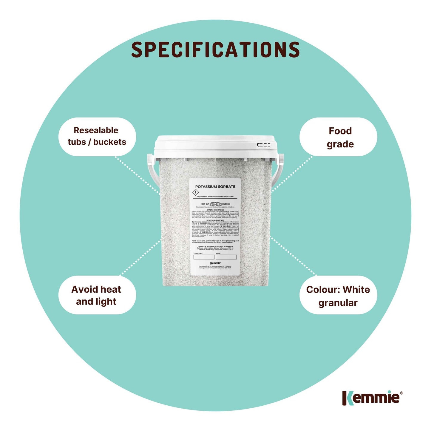 Kemmie 500g Potassium Sorbate Food Grade Granules Tub Preservative E202 Cosmetic V238-SUPDZ-28716269699152