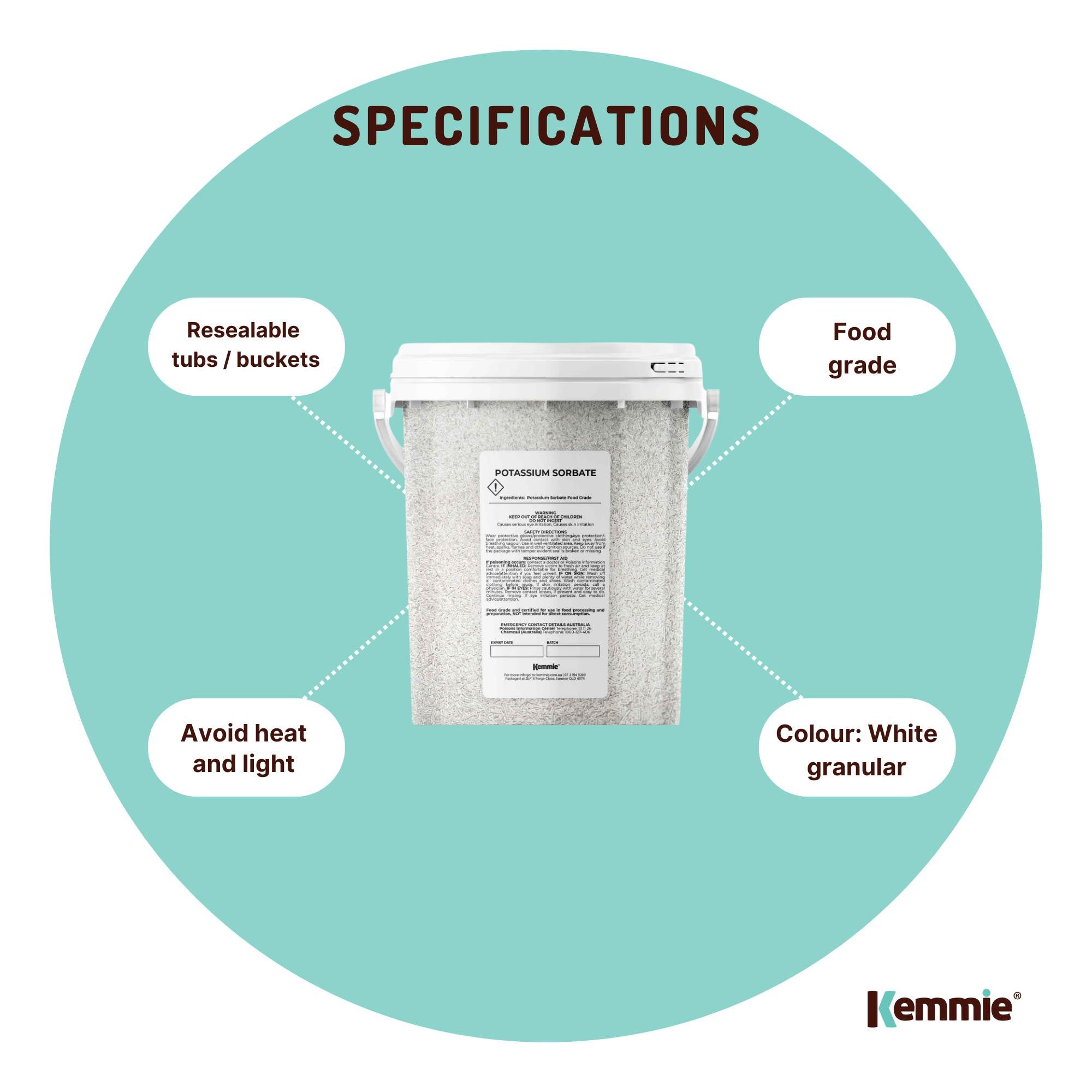 Kemmie 500g Potassium Sorbate Food Grade Granules Tub Preservative E202 Cosmetic V238-SUPDZ-28716269699152