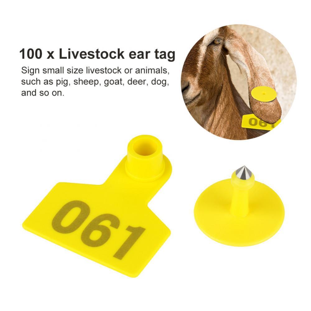 1-100 Cattle Number Ear Tags 5x4cm Set - Small Yellow Pig Goat Livestock Label V238-SUPDZ-28747081056336
