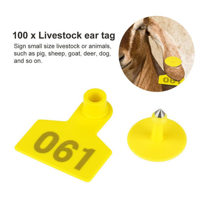 1-100 Cattle Number Ear Tags 5x4cm Set - Small Yellow Pig Goat Livestock Label V238-SUPDZ-28747081056336