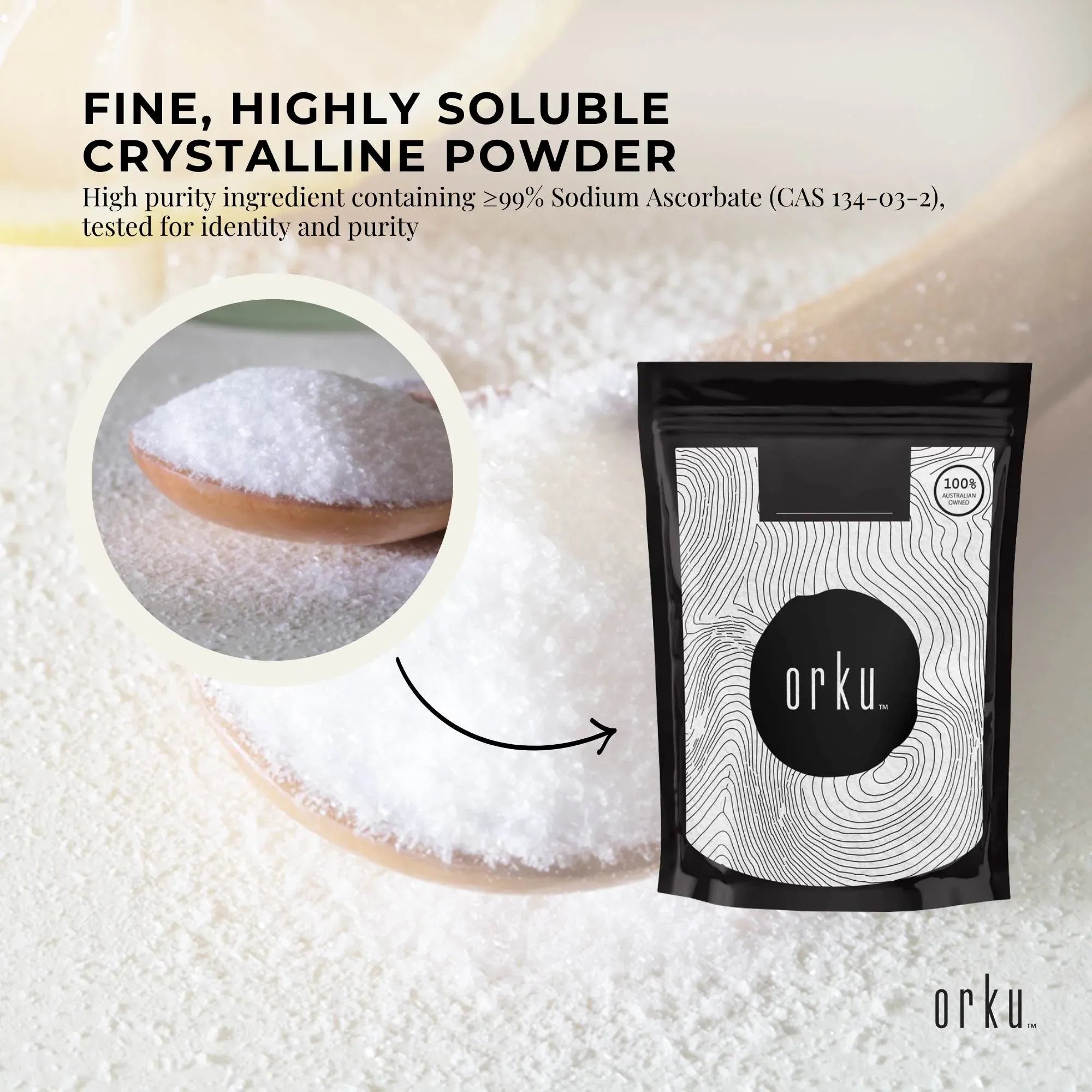 Orku 2Kg Sodium Ascorbate - High Purity Soluble Crystalline Powder Ingredient V238-SUPDZ-28861186342992