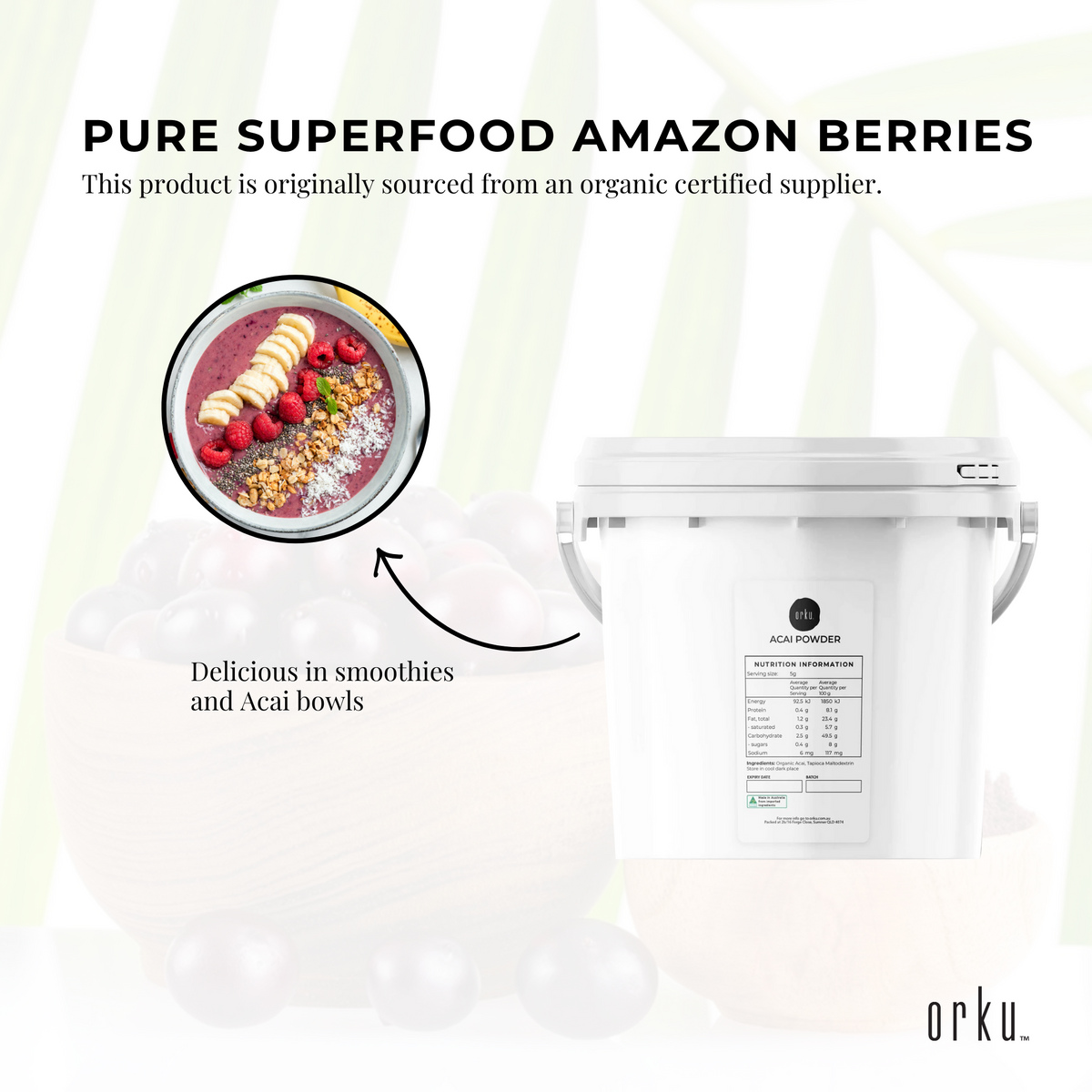 2.5kg Acai Powder Bucket 100% Organic - Superfood Amazon Berries V238-SUPDZ-28988605431888