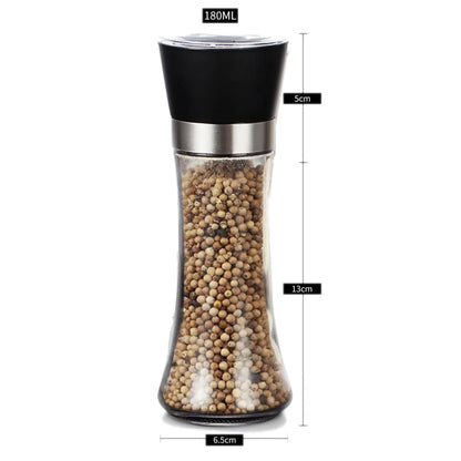 1x 180ml Glass Salt or Pepper Grinder 18cm - Adjustable Ceramic Core Tall Mill V238-SUPDZ-29106899943504