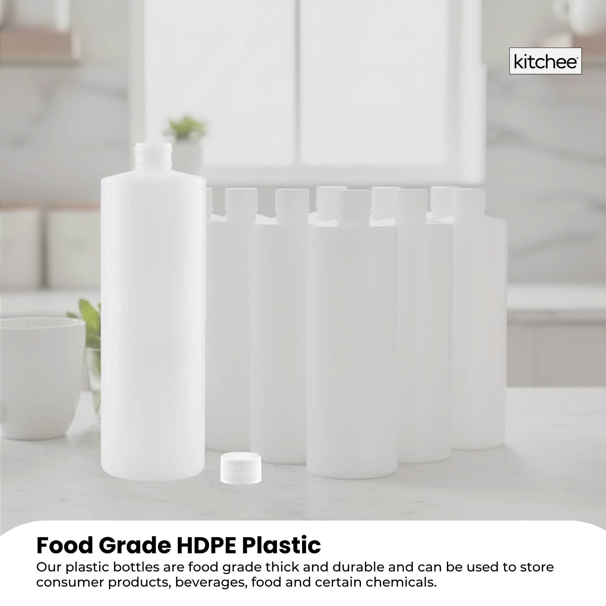 Kitchee 10x 250ml Natural HDPE Round Bottle + 28/410 Caps - Empty Plastic Food Storage V238-SUPDZ-30342633554000