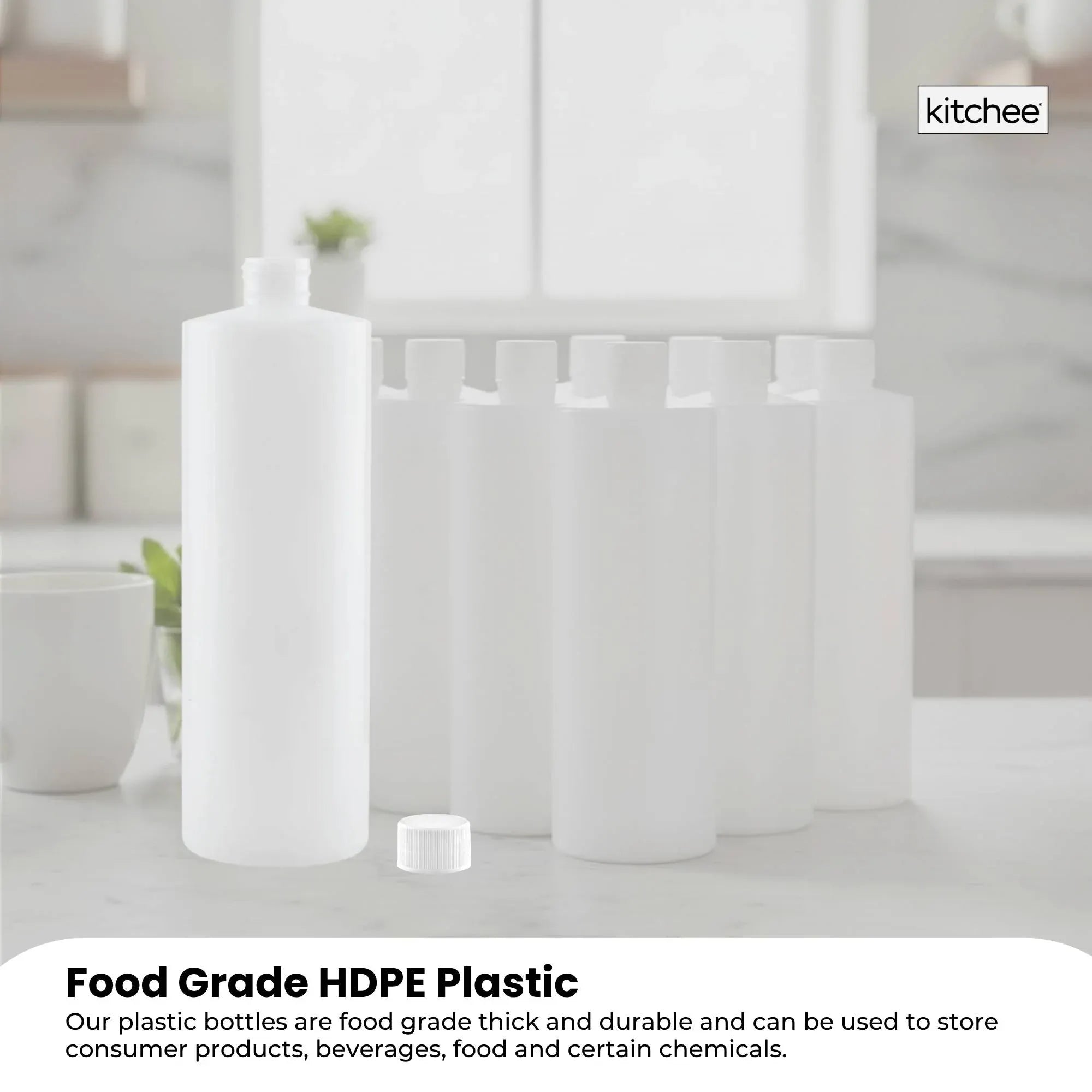 Kitchee 10x 500ml Natural HDPE Round Bottle + 28/410 Caps - Empty Plastic Food Storage V238-SUPDZ-30342772785232