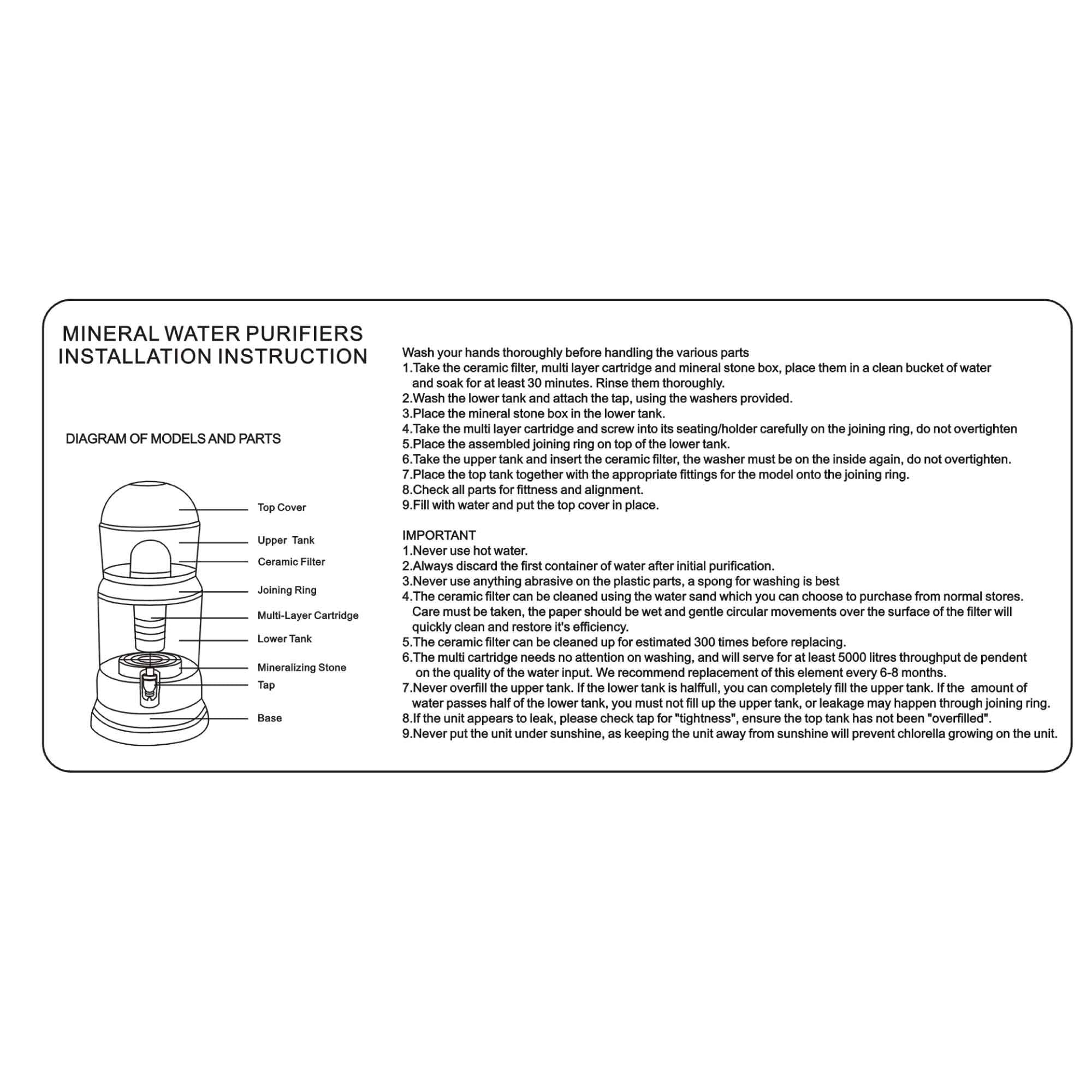 Orku 28L Benchtop Water Filter - 8 Stage Mineral Gravity Filtration System V238-SUPDZ-30470051462
