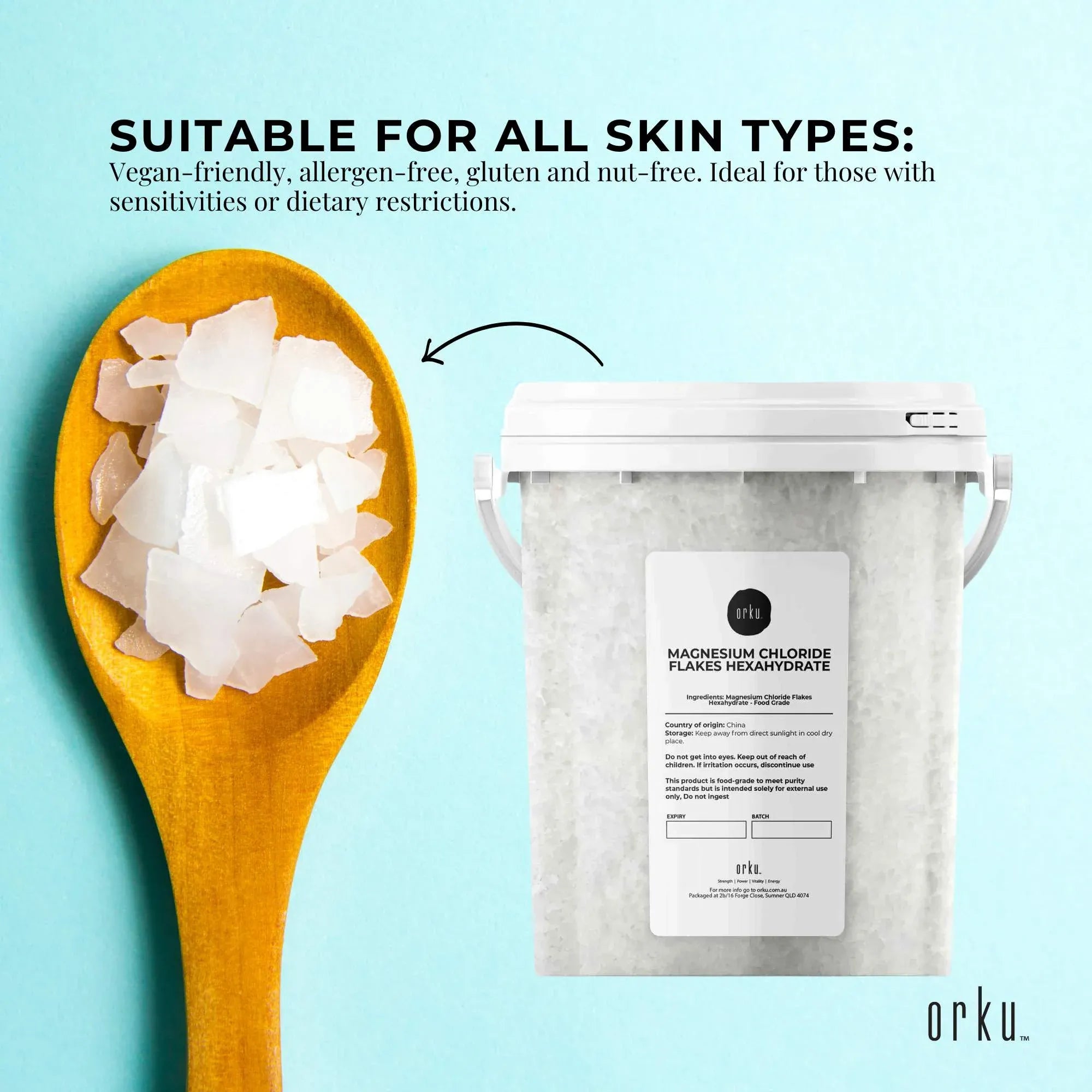 Orku 800g Magnesium Chloride Flakes Hexahydrate Tub - FCC USP Spec Bath Salts V238-SUPDZ-30724614193232