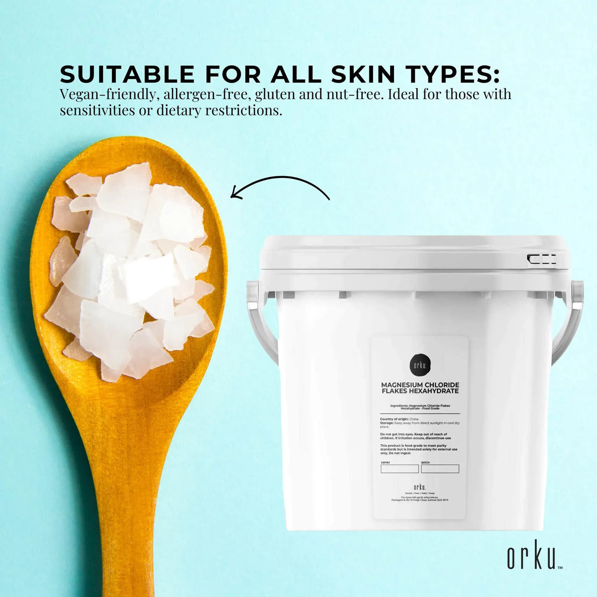 Orku 3.8Kg Magnesium Chloride Flakes Hexahydrate Tub - FCC USP Spec Bath Salts V238-SUPDZ-30724712988752