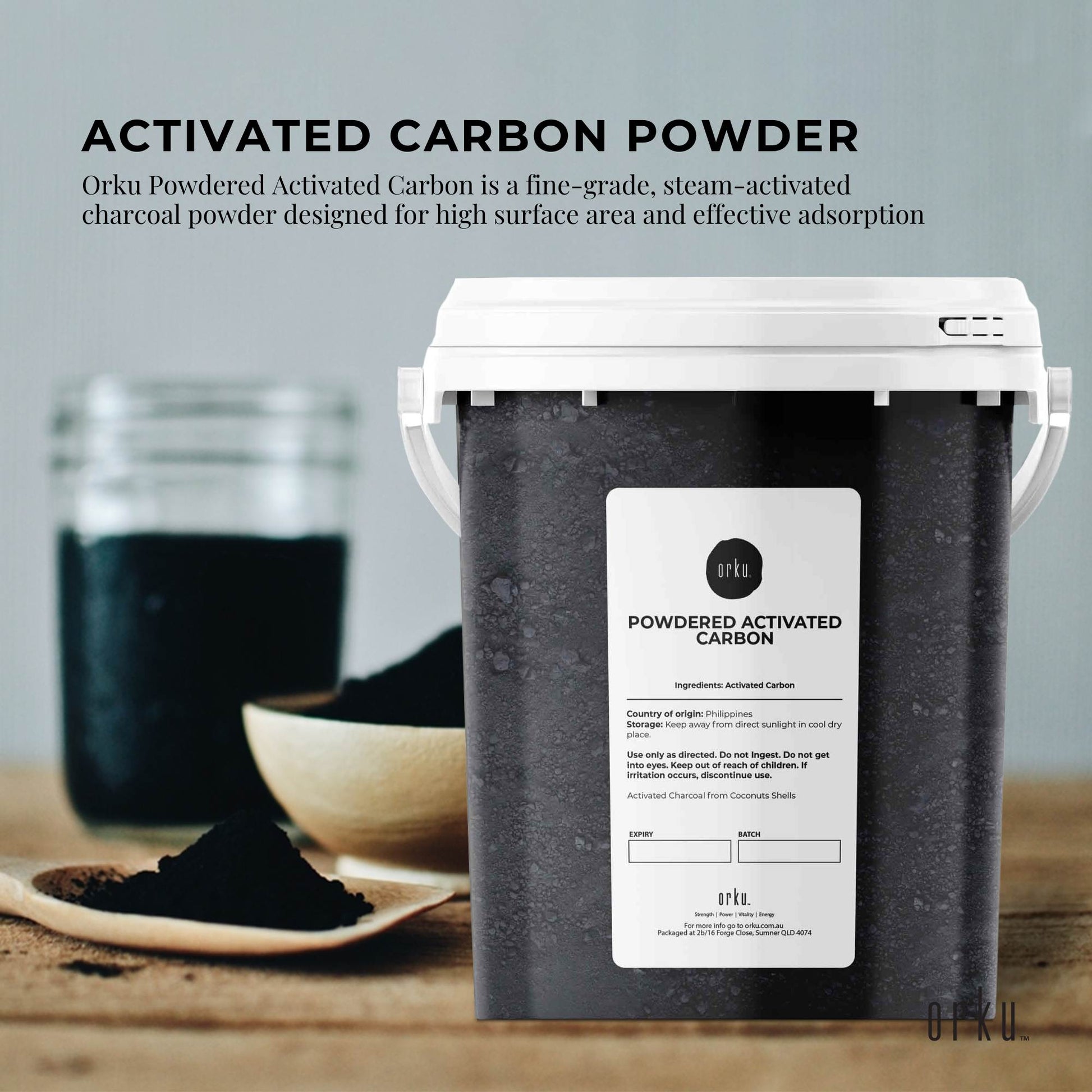 Orku 400g Activated Carbon Powder Coconut Charcoal Bucket - Water Filtration V238-SUPDZ-30725665849424