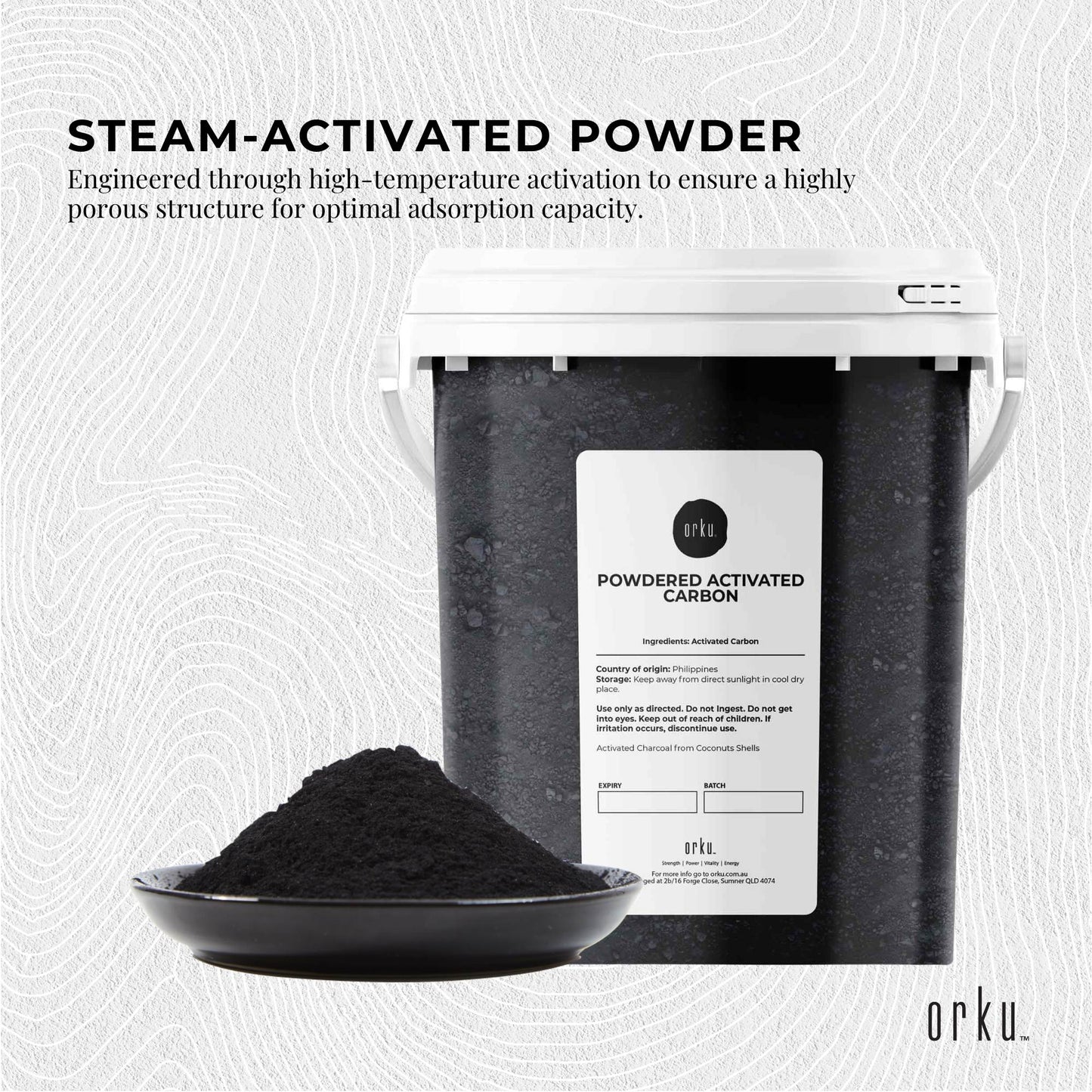 Orku 400g Activated Carbon Powder Coconut Charcoal Bucket - Water Filtration V238-SUPDZ-30725665849424