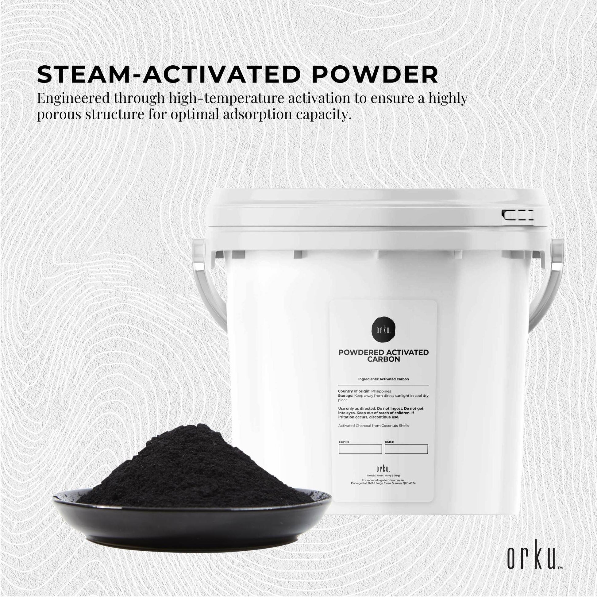Orku 2.3Kg Activated Carbon Powder Coconut Charcoal Bucket - Water Filtration V238-SUPDZ-30725926748240