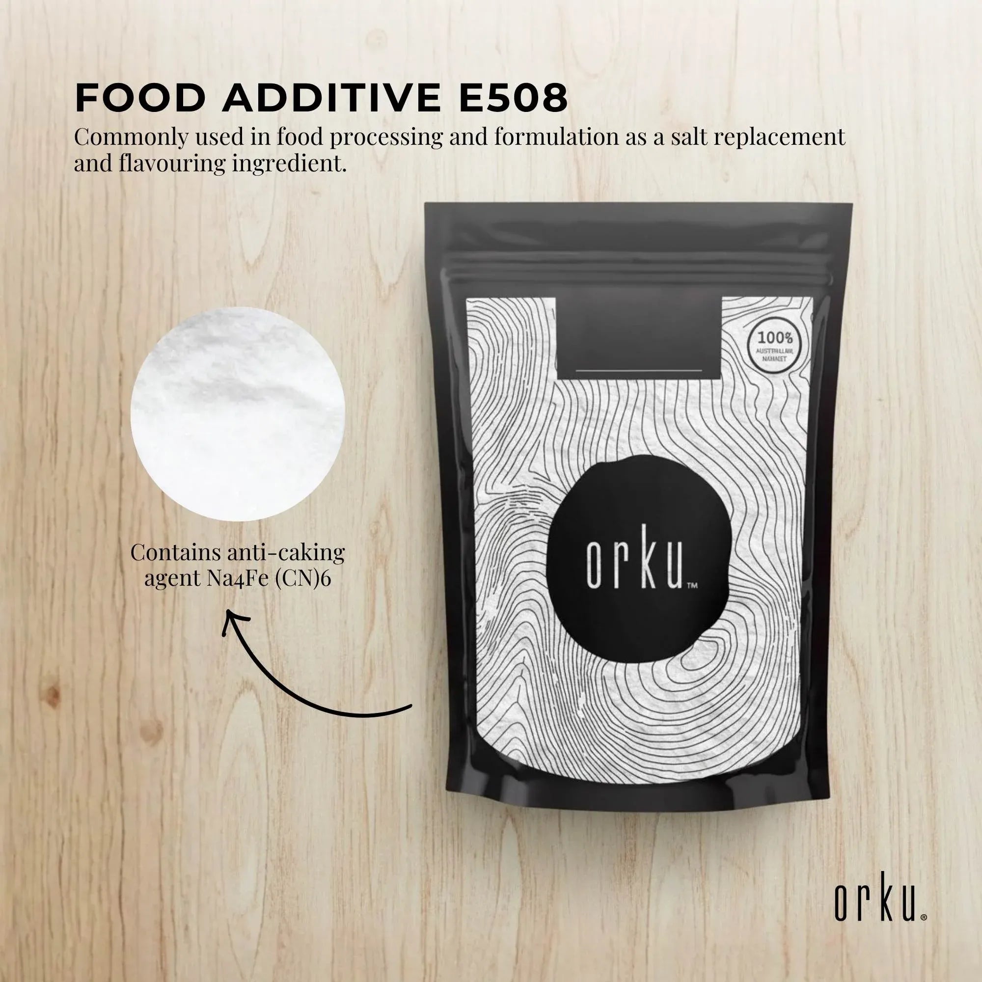 Orku 100g Potassium Chloride Powder (KCl) - Food Grade E508 Salt Substitute V238-SUPDZ-30737225252944