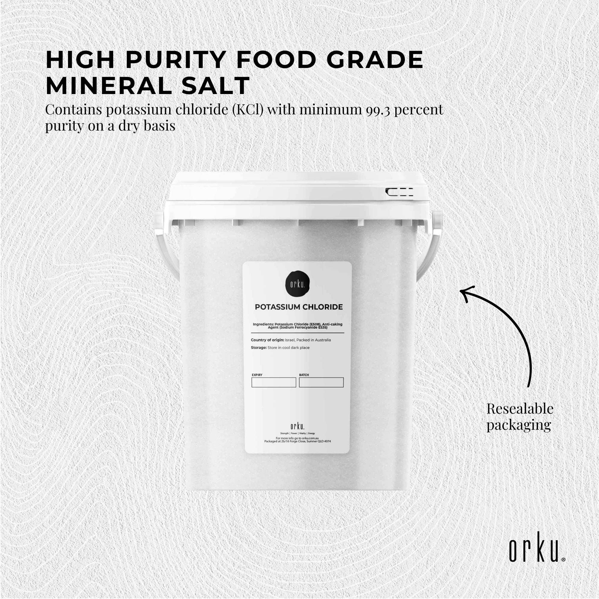 Orku 1.3Kg Potassium Chloride Powder (KCl) Tub - Food Grade E508 Salt Substitute V238-SUPDZ-30737582129232