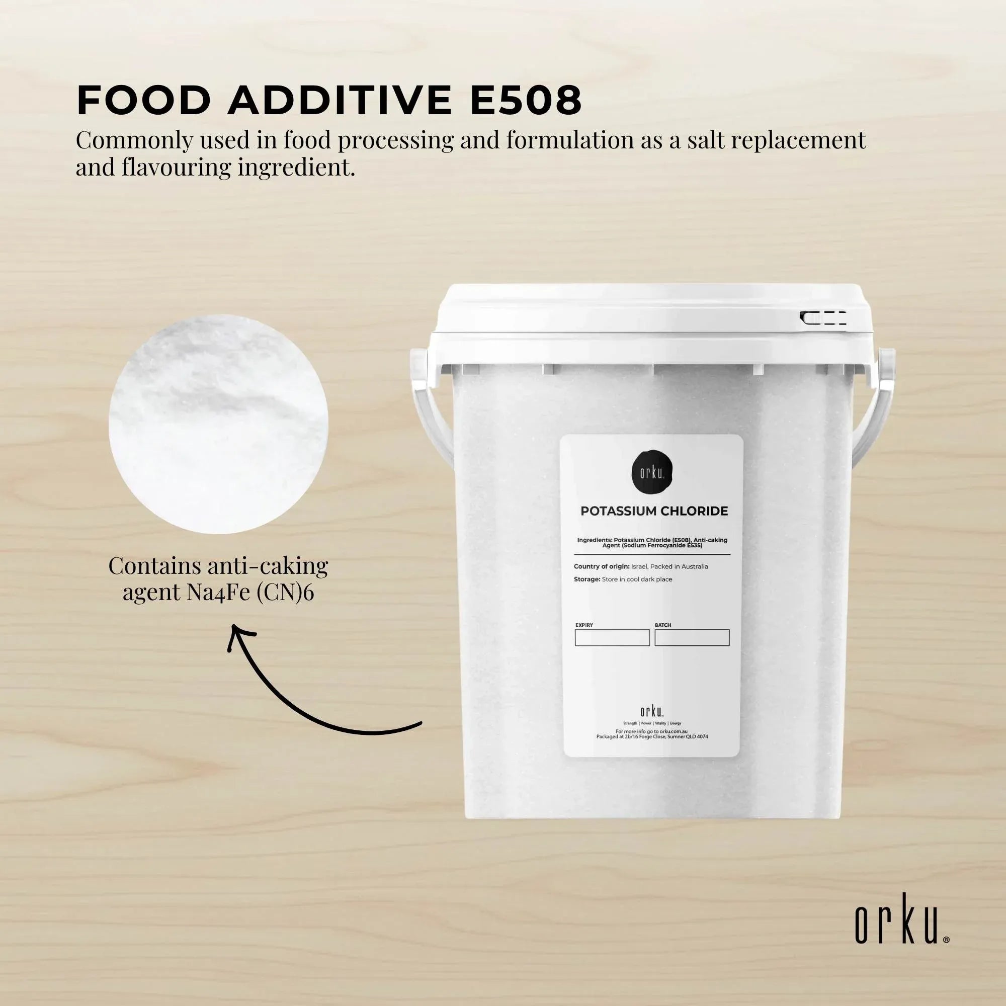 Orku 1.3Kg Potassium Chloride Powder (KCl) Tub - Food Grade E508 Salt Substitute V238-SUPDZ-30737582129232